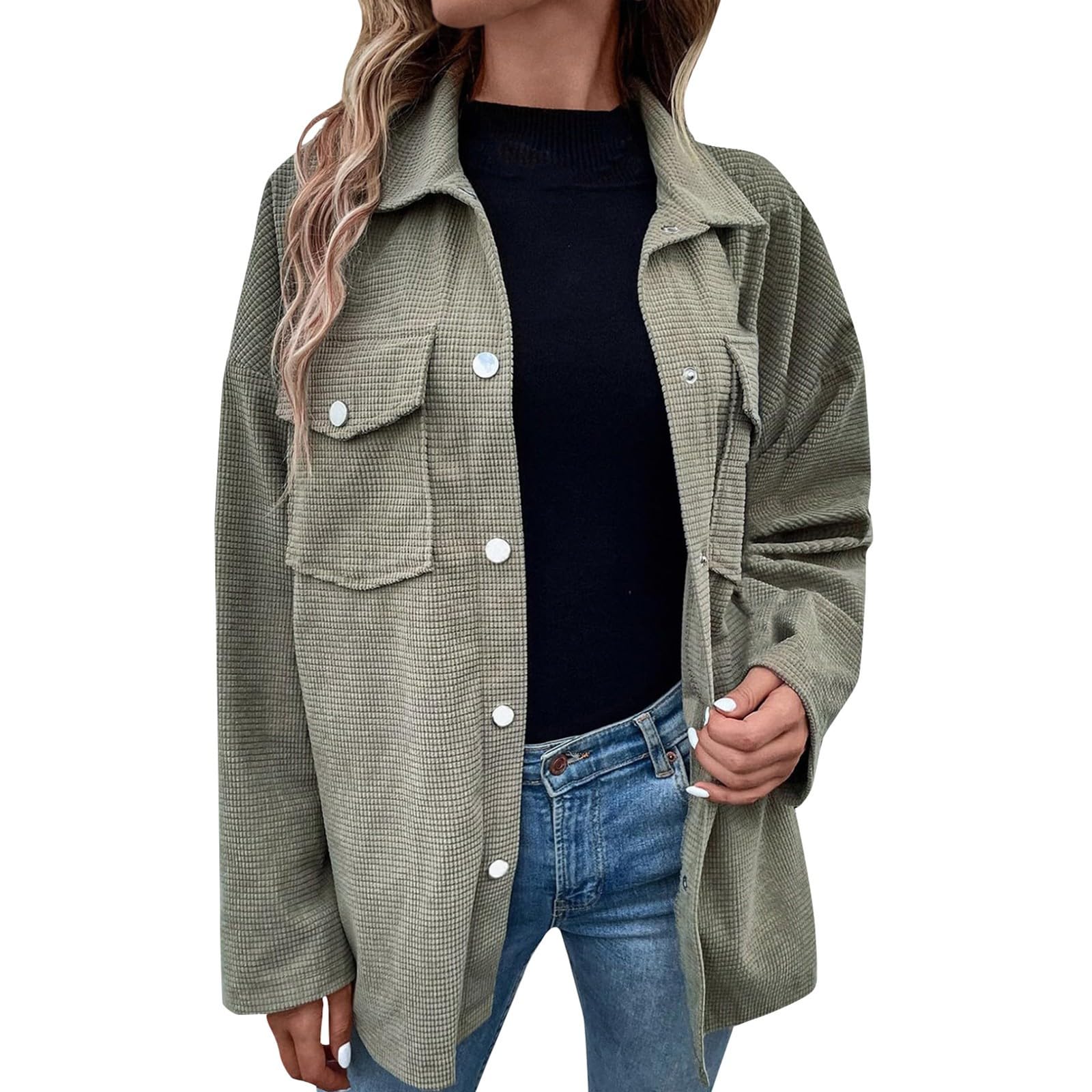 Trendy Oversized Waffle Knit Cardigan Shacket for Women - Long Sleeve Button Down Winter Coat | Perfect for Casual Outfits, Office Wear & Cozy Layering