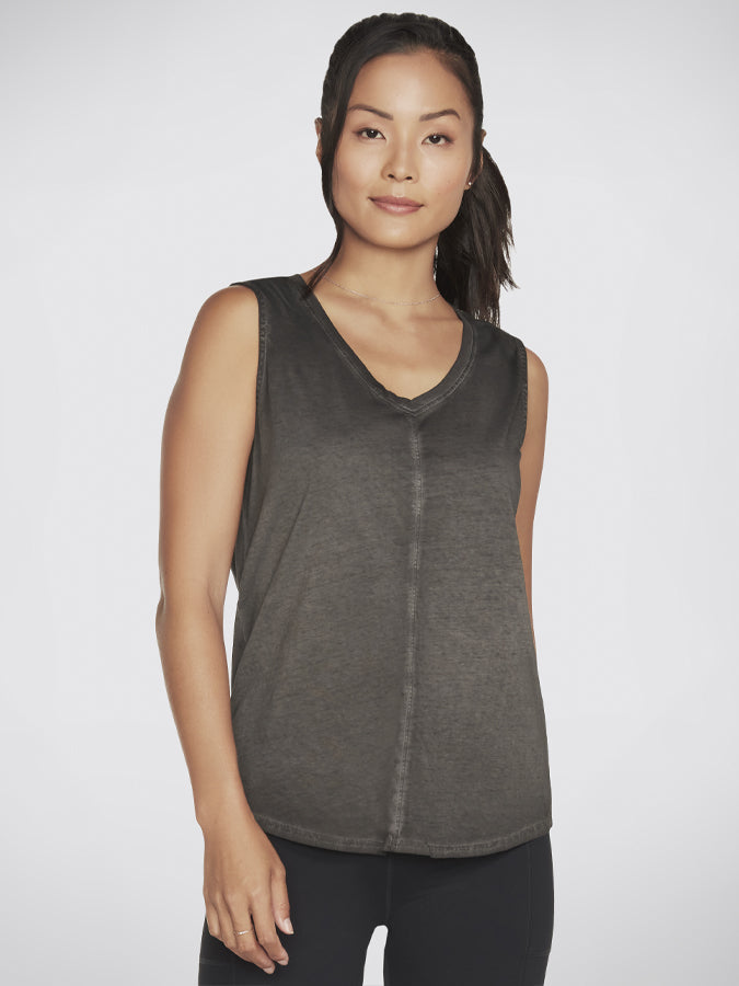 Skechers Diamond Wash Hatha V Neck Women's Tank Top - Comfortable Casual Summer Wear for Yoga, Gym & Everyday Outfits