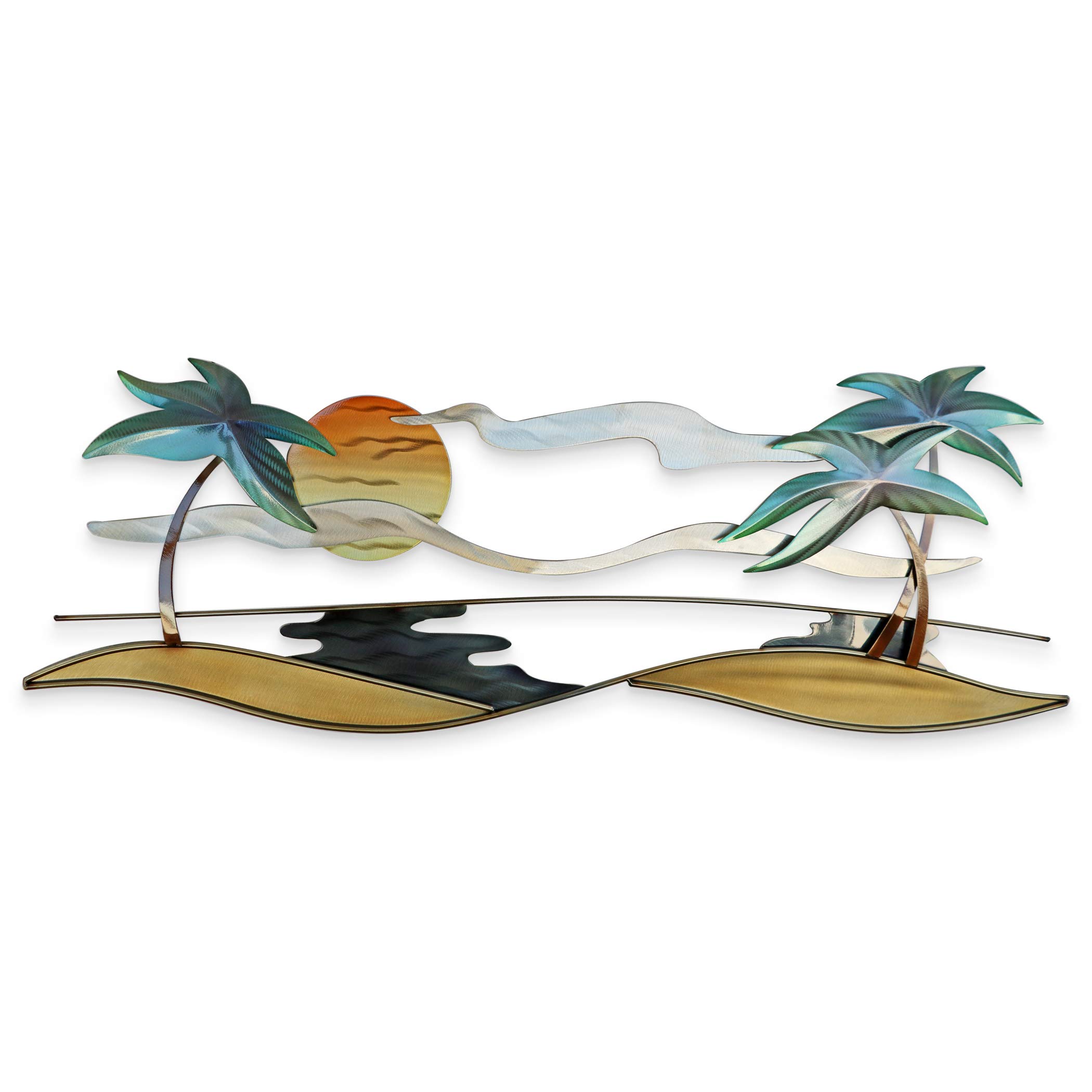 Tropical Beach Coastal Metal Wall Art - Modern Ocean Themed Home Decor for Living Room, Bedroom, or Beach House