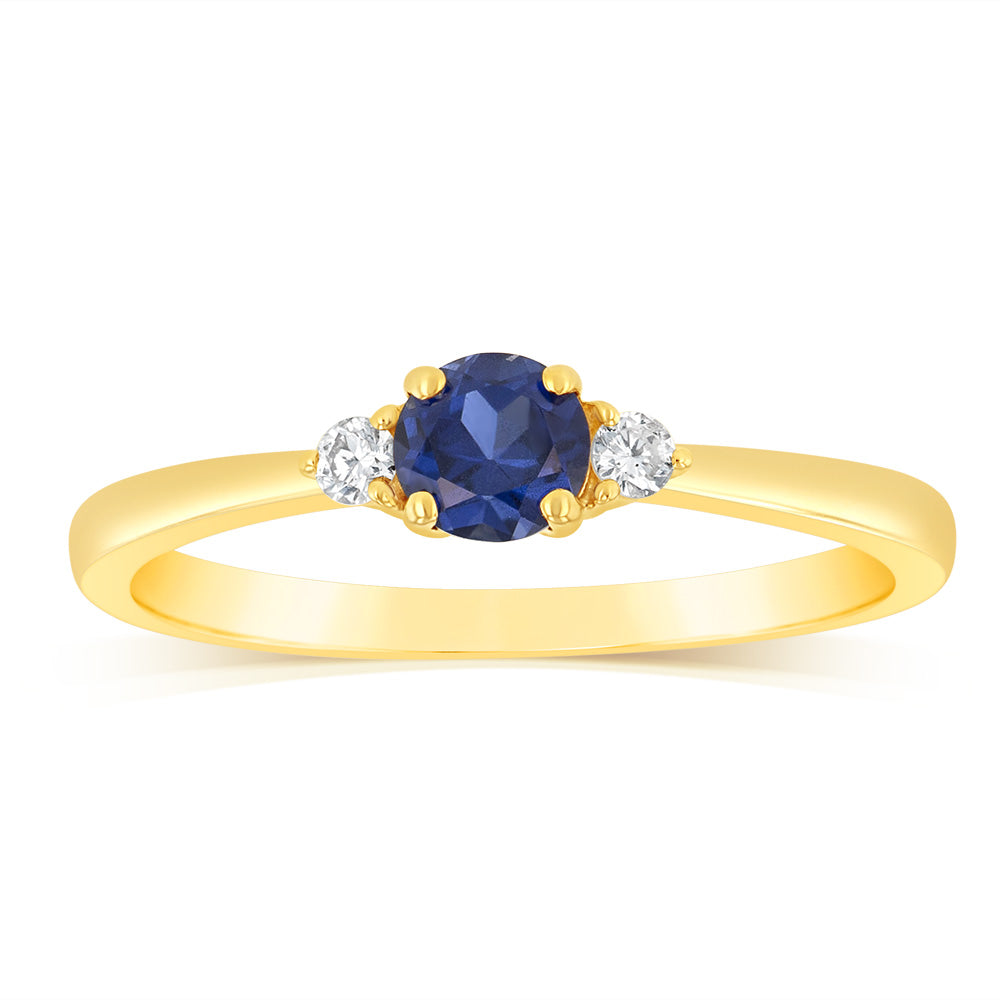 0.30 Carat Lab-Created Sapphire & Diamond Ring in 9K Yellow Gold | Elegant Engagement, Wedding, Anniversary Gift for Her