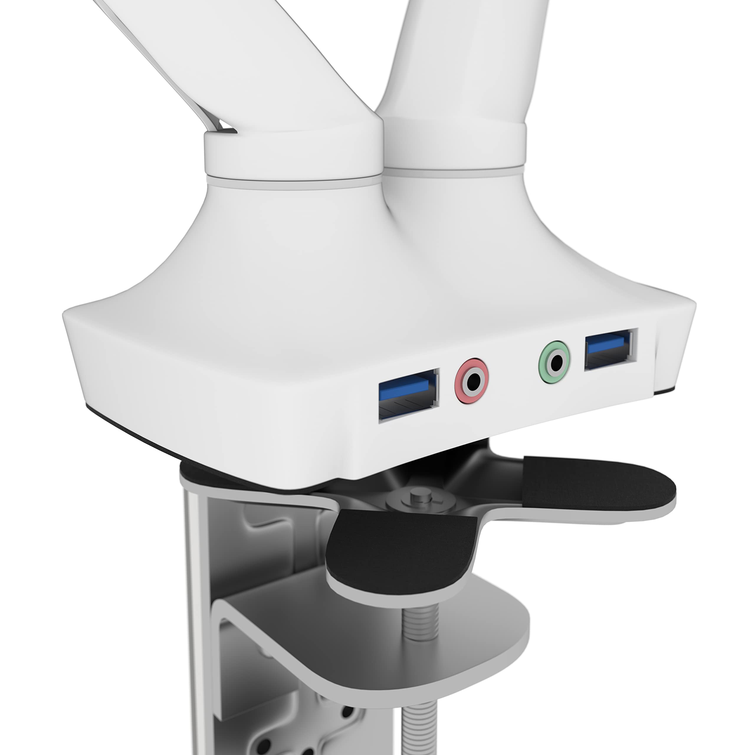 Bestar Universal Dual Monitor Arm with Pistons - White | Adjustable Ergonomic Desk Mount for Home & Office | Perfect for Gaming, Work & Productivity