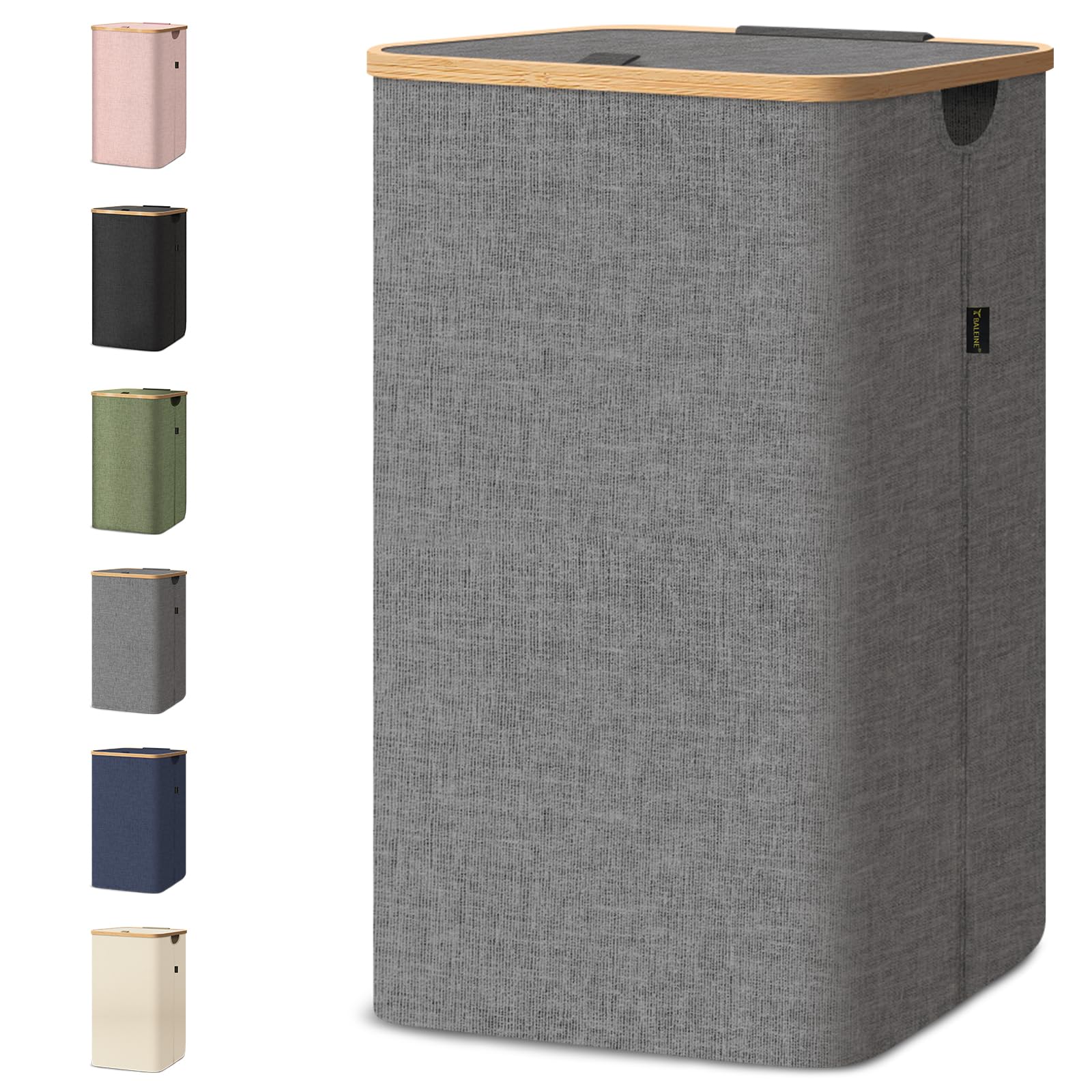 BALEINE Large Laundry Hamper with Lid & Bamboo Handles - 26 Gallon (100L) Tall Laundry Basket with Internal Support - Grey - Perfect for Bedroom, Bathroom & Dorm Organization