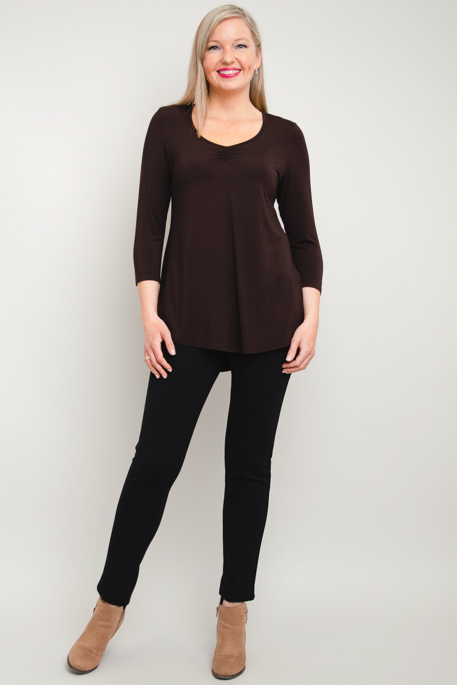 Franny Top Women's Coffee Color Bamboo Fabric Blouse - Soft & Breathable for Casual Wear, Office & Summer Outfits