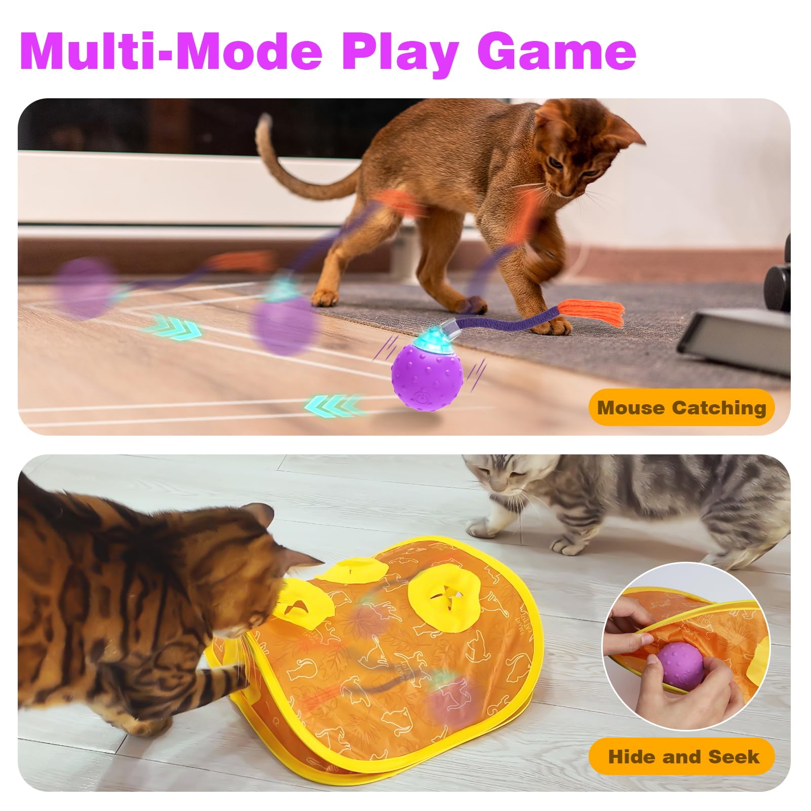 Interactive Electric Cat Ball Toy with Mice Holes - Pop n Play Automatic Rolling Cat Toy & Collapsible Play Tunnel - Fun Exercise & Hunting Simulation for Indoor Cats (Perfect for Playtime & Stress Relief)
