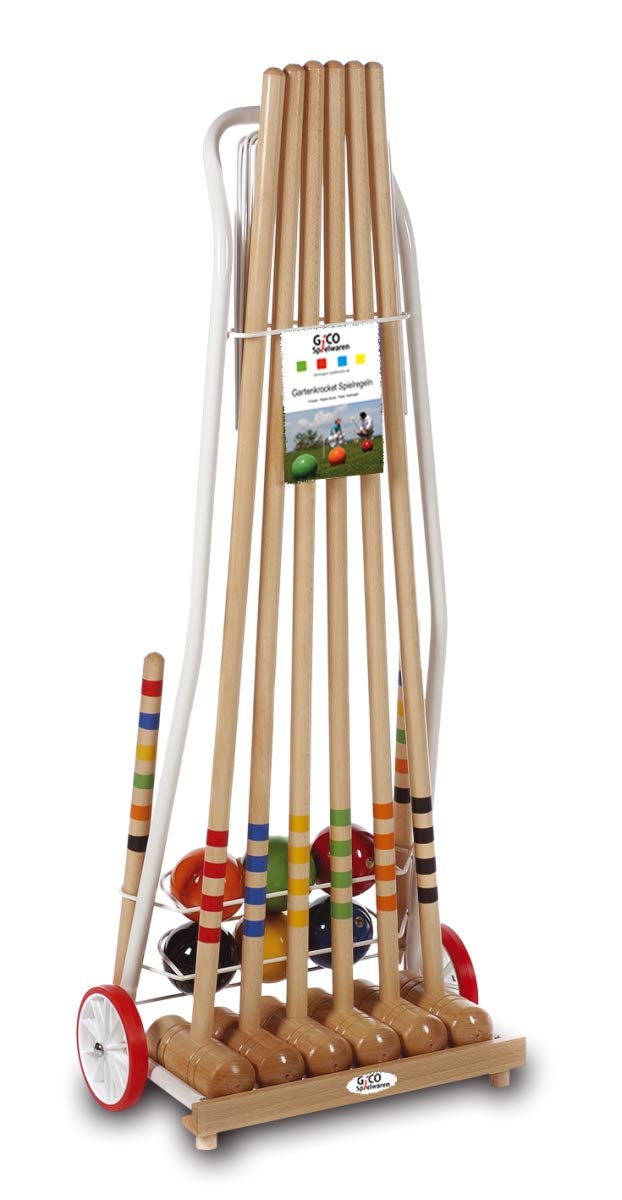 Premium GICO Metal Croquet Set with Carry Cart - 6 Player Outdoor Lawn Game - 100cm Adult Mallets - EU Quality Standard (Model 3126) - Perfect for Backyard Parties, Picnics & Family Gatherings