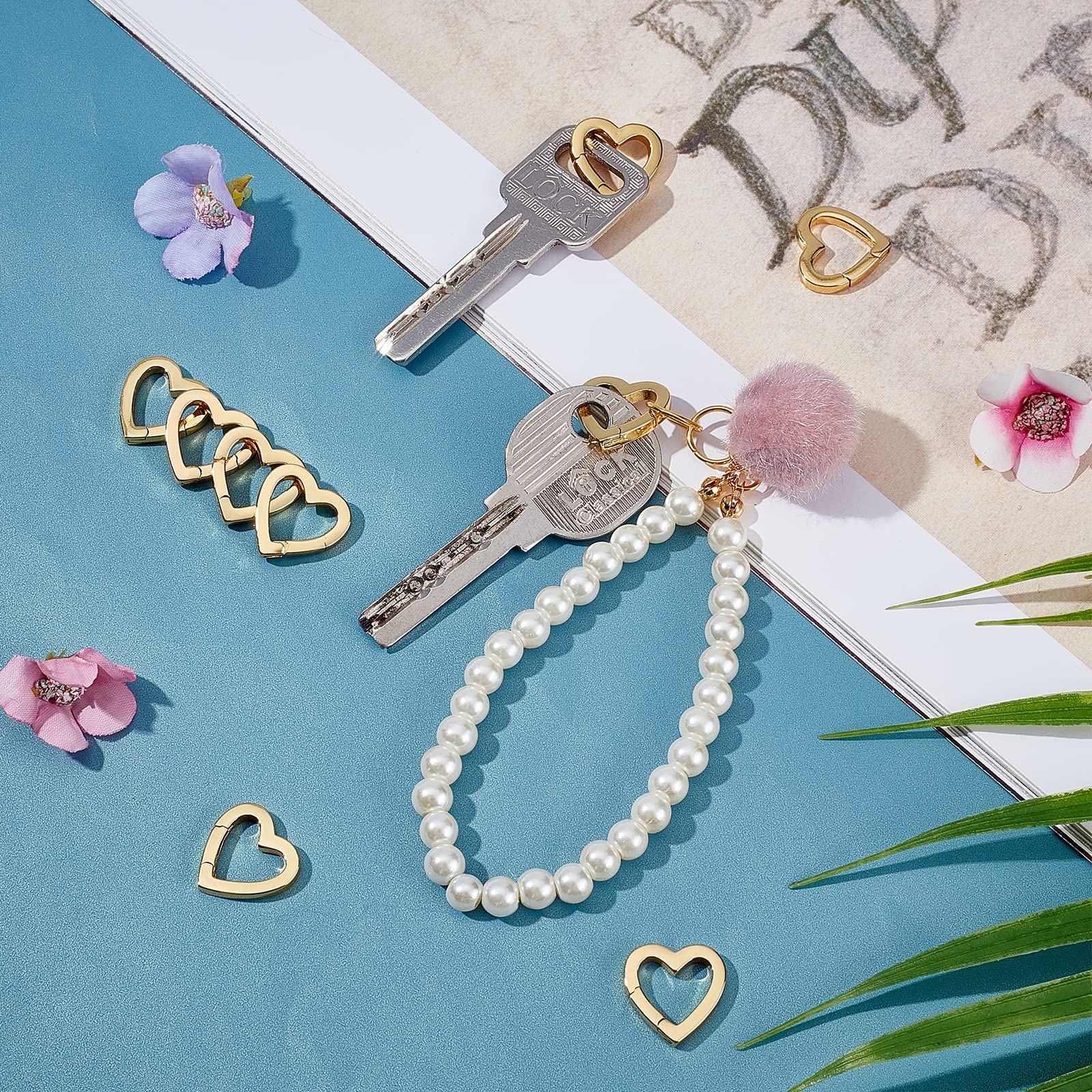 BENECREAT 10pcs 18K Gold Plated Brass Spring Rings - Heart Carabiner Clip Snap Key Ring Buckle Fastener for DIY Jewelry, Keychains & Crafting - Perfect for Gifts, Home Decor & Fashion Accessories