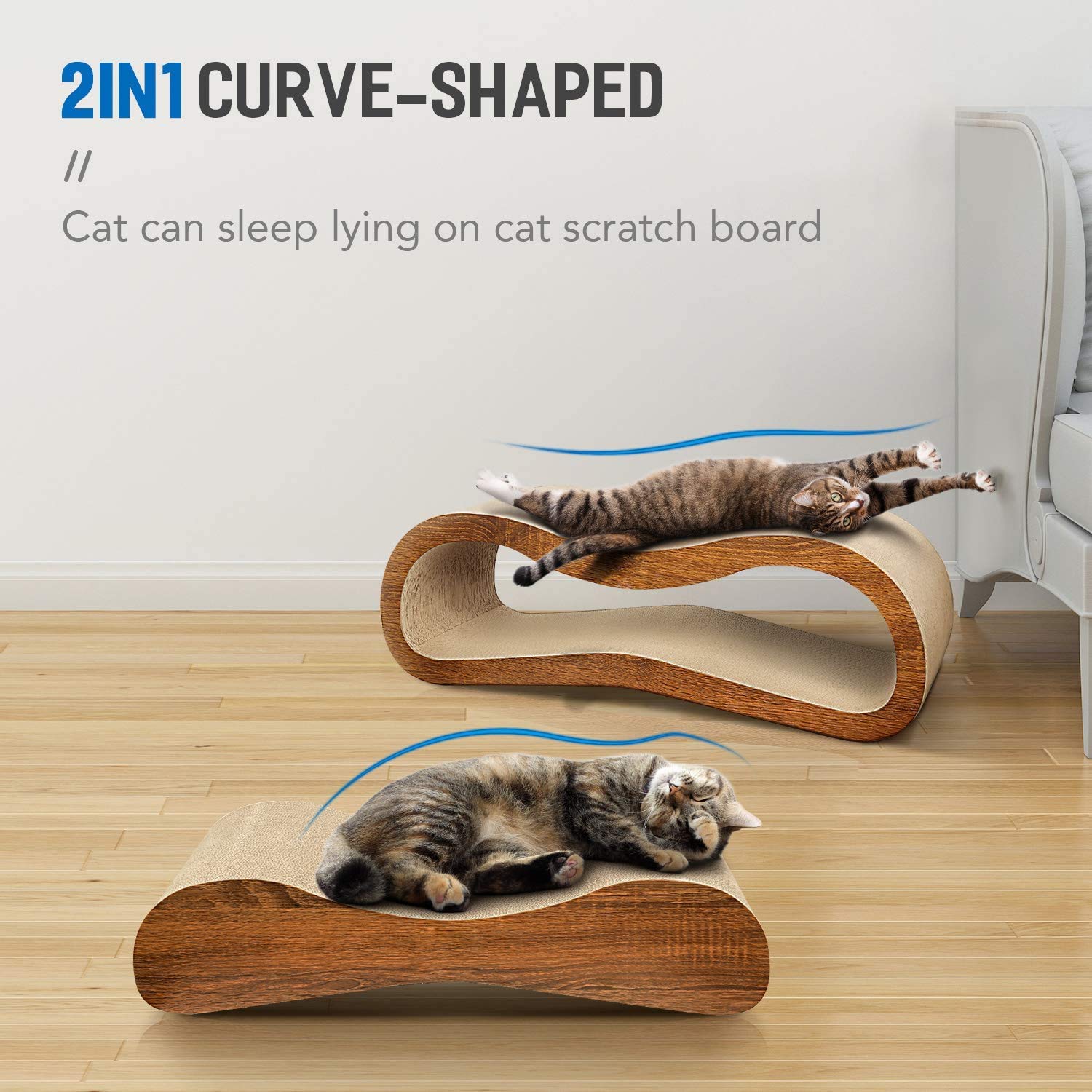 2 in 1 Cat Scratcher Cardboard Lounge Bed - Durable Scratching Board for Cats, Protects Furniture from Damage, Large Size - Perfect for Indoor Play & Cat Nap Spaces