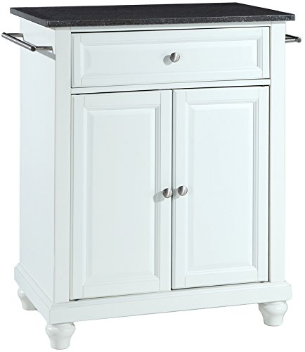 Crosley Cambridge Cuisine Kitchen Island with Solid Black Granite Top - White | Stylish Kitchen Cart with Storage & Breakfast Bar | Perfect for Small Kitchens, Dining Areas & Entertaining