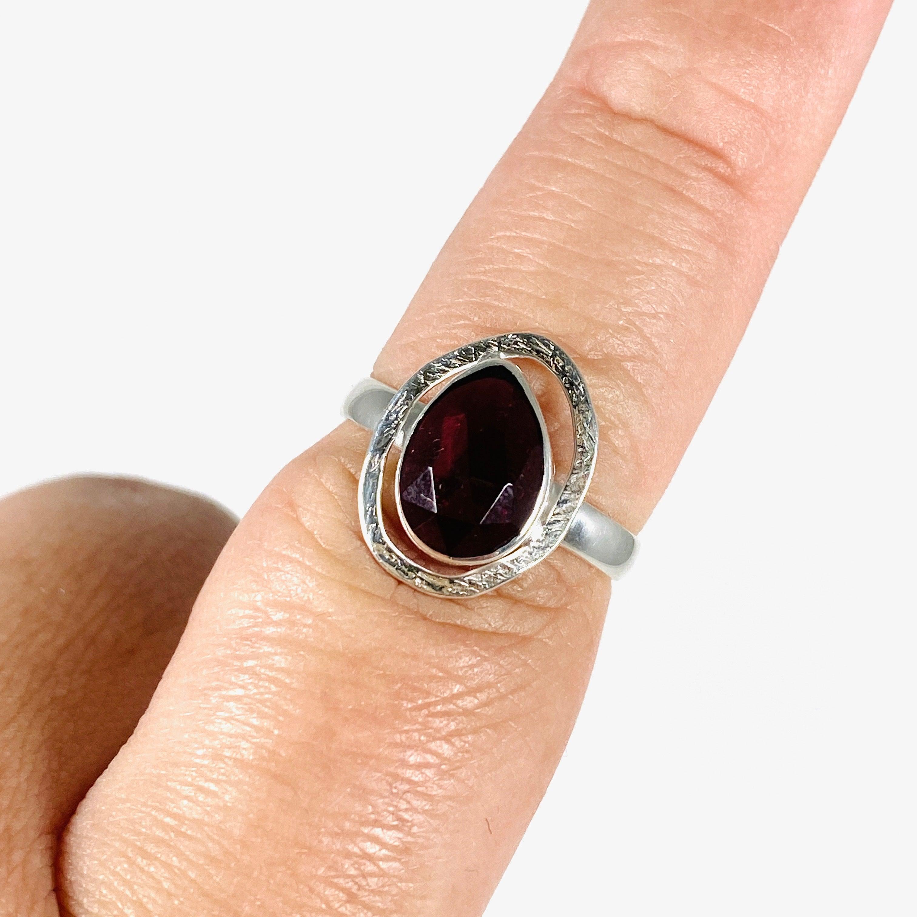 Garnet Faceted Teardrop Ring - Size 8 - LRGJ 16 - Elegant Jewelry for Women - Perfect for Weddings, Parties & Special Occasions