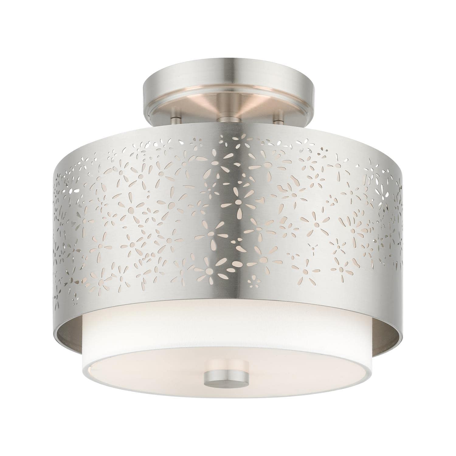 Livex Lighting Noria 2-Light Brushed Nickel Ceiling Mount Fixture - Modern Flush Mount Light for Bedroom, Kitchen & Hallway