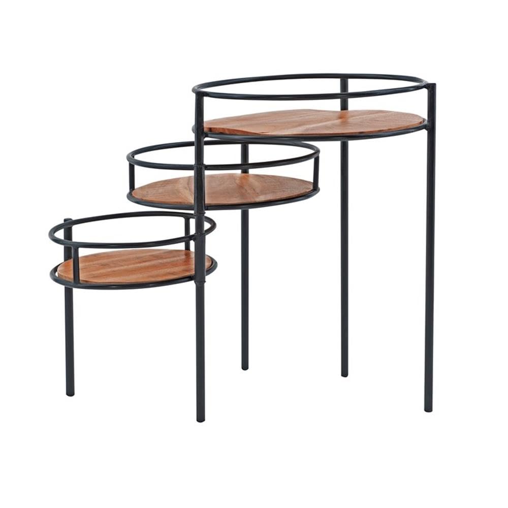Powell Furniture Linon Carter 3-Tier Metal Plant Stand Side Table - Black | Indoor & Outdoor Home Decor for Plants, Books, and Display