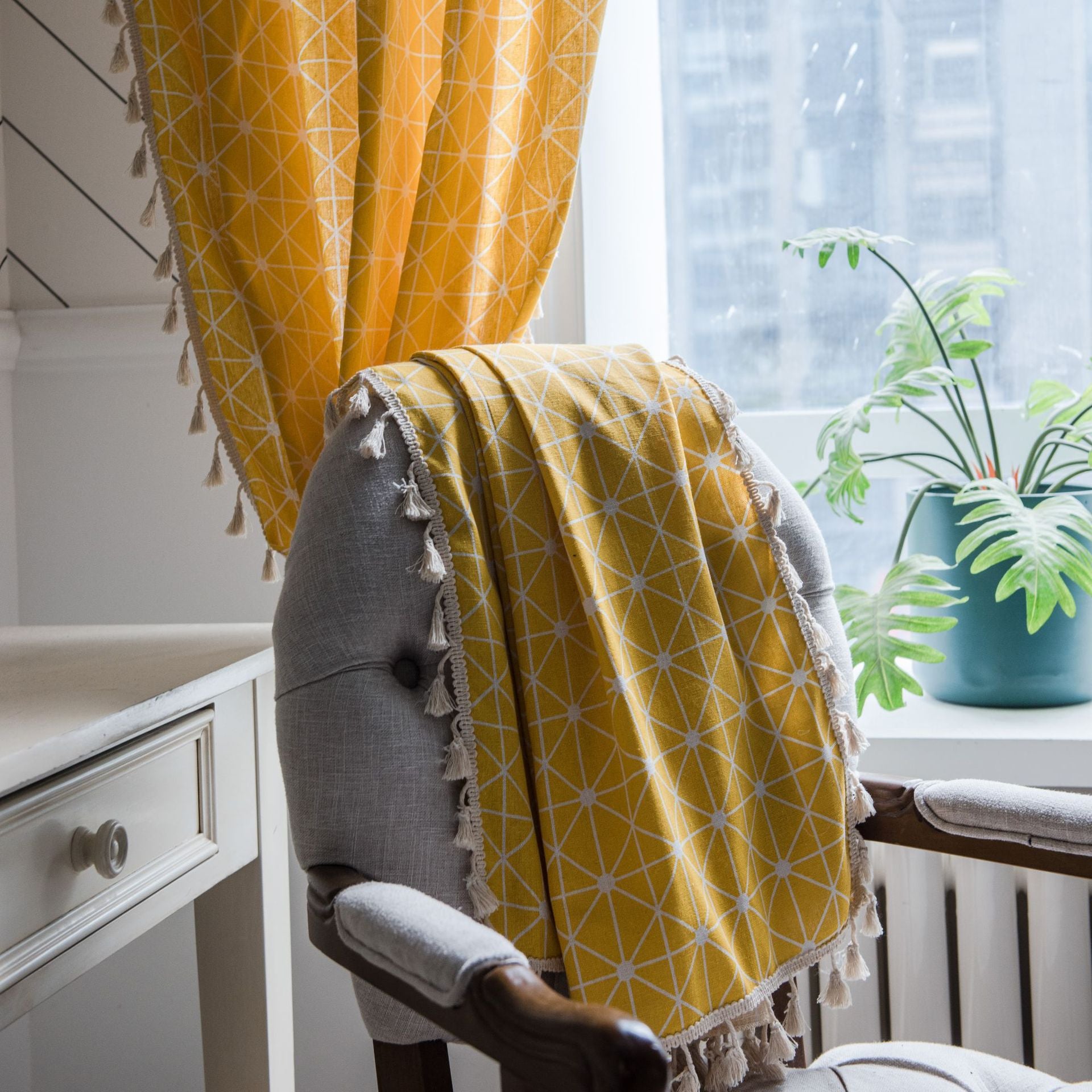 Gracelyn Cotton Yellow Light Filtering Grommet Top Custom Window Curtains - Soft Sheer Drapes for Living Room, Bedroom & Nursery
