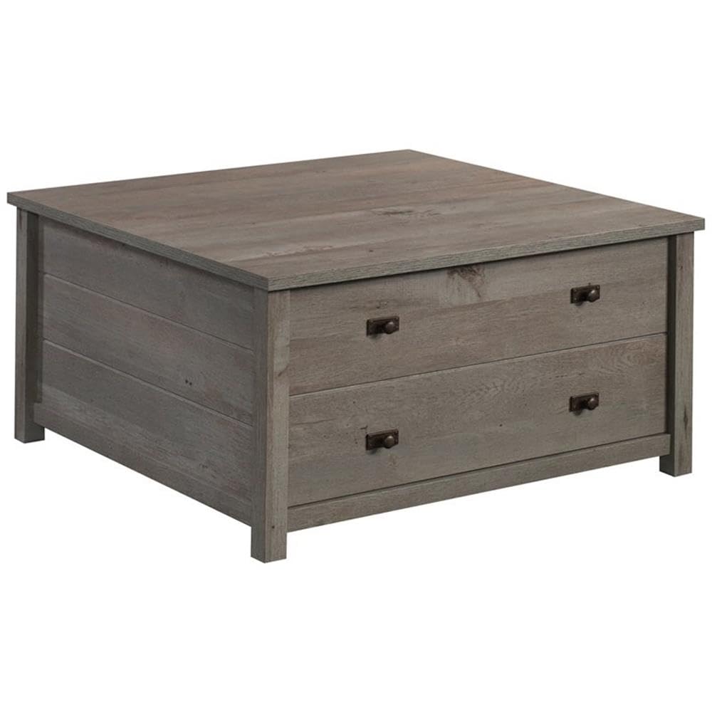 Pemberly Row Engineered Wood 2-Drawer Storage Coffee Table in Mystic Oak - Modern Living Room Furniture with Hidden Storage for Remote & Magazines