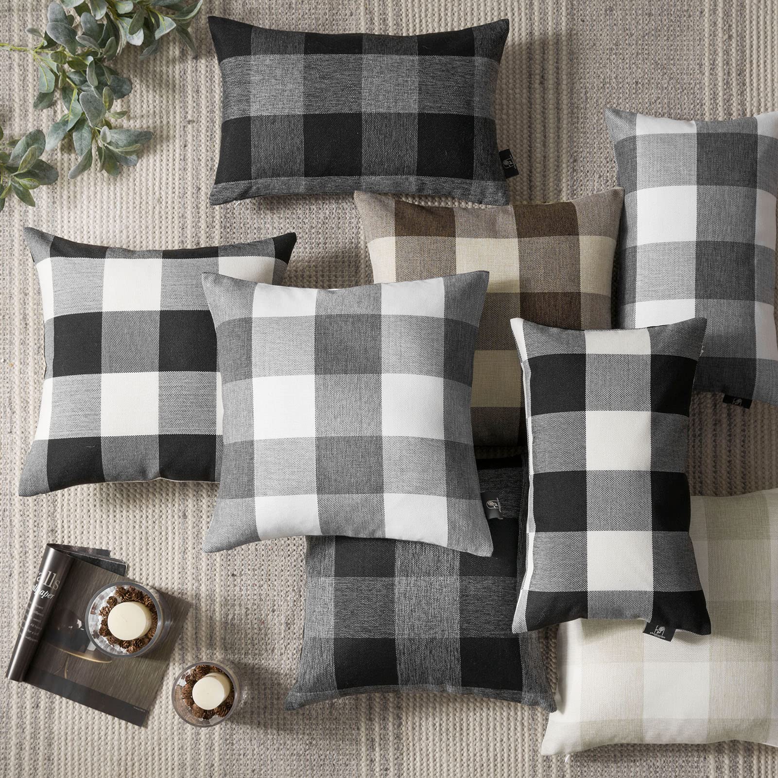 Phantoscope Pack of 2 Black and White Gingham Buffalo Check Plaid Throw Pillow Covers 12x20 Inches - Farmhouse Square Decorative Pillow Cases for Sofa, Bed, Couch Indoor & Outdoor Home Decor