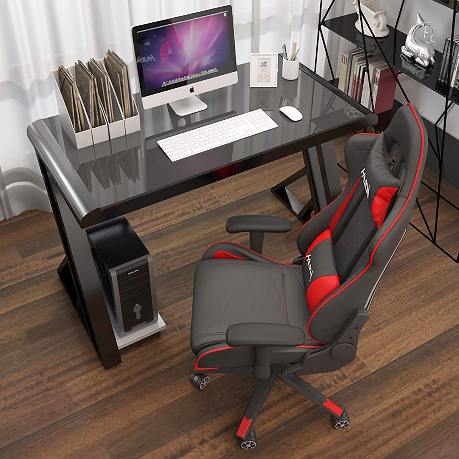 Premium Glass Top & Metal Frame Computer Desk - Ergonomic Z-Shaped Gaming Table for Esports & Home Office - Racing Style Workstation for Gamers & Professionals - Perfect for Gaming, Work, and Study Spaces