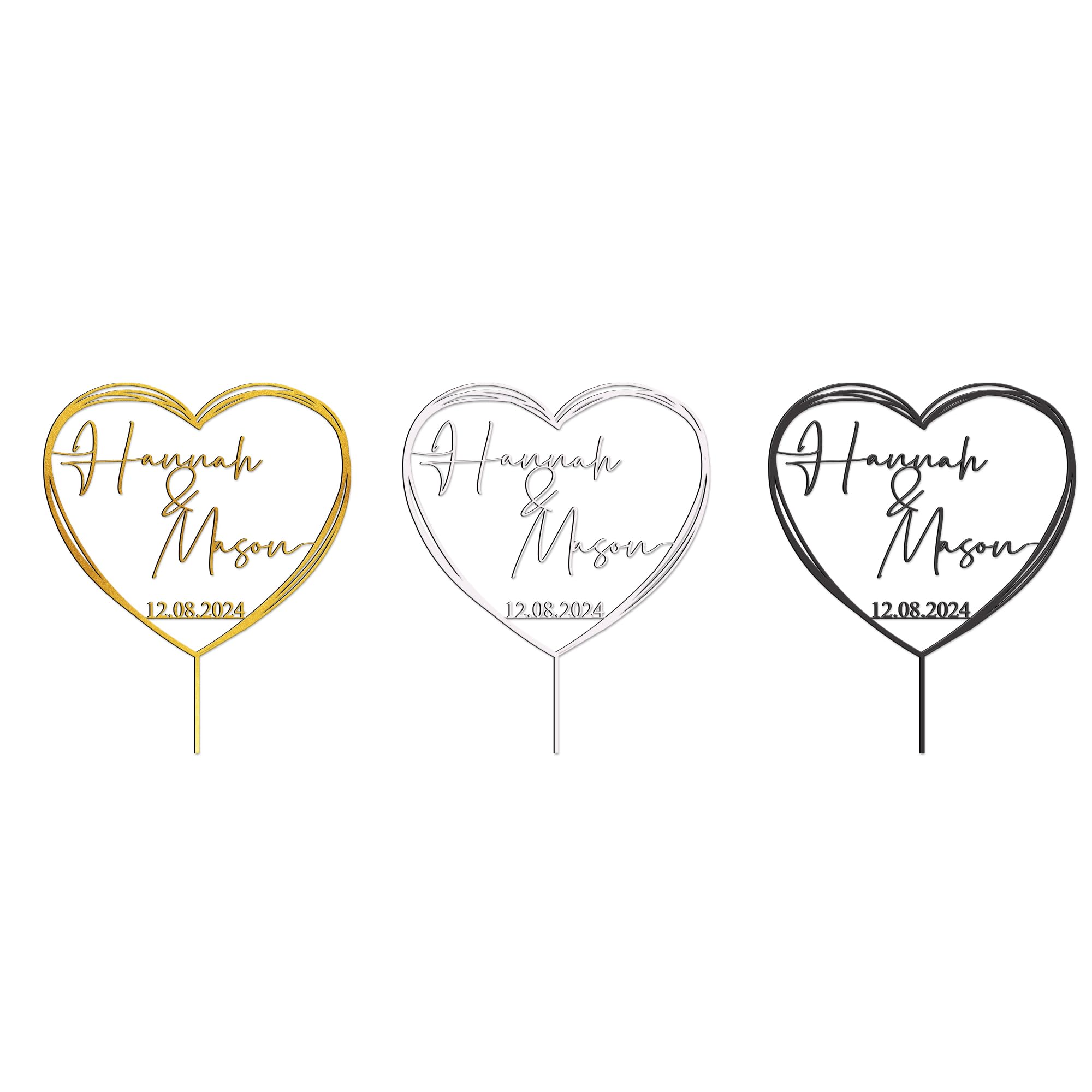 Custom Heart-Shaped Wooden Wedding Cake Toppers - Personalized Love & Anniversary Cake Decorations for Weddings, Anniversaries & Romantic Celebrations - CT06