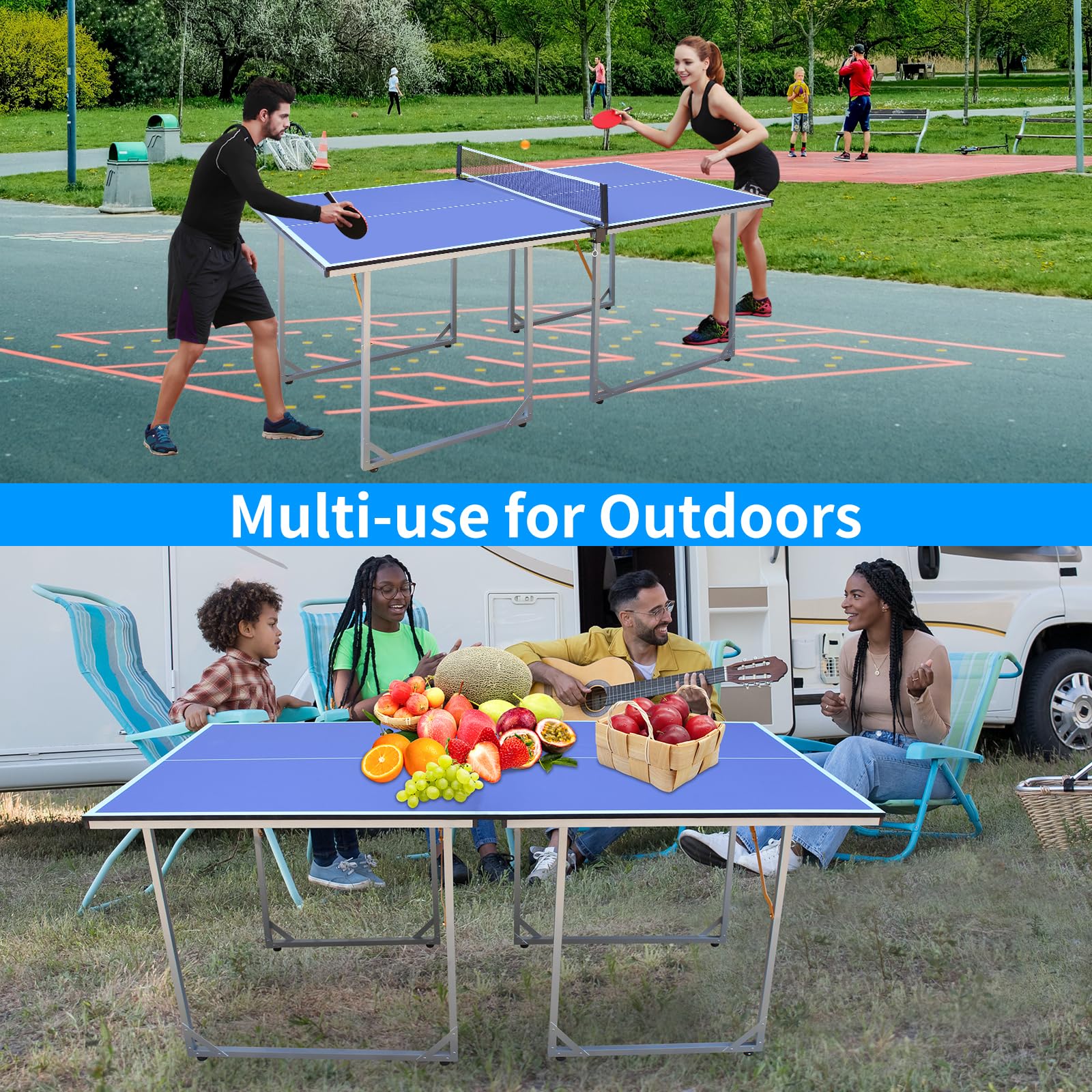 6' x 3' Foldable Ping Pong Table Set with Net, 2 Paddles & 3 Balls - Portable Mid-Size Table Tennis for Indoor/Outdoor Use - Perfect for Home, Office, Backyard or Game Room Entertainment
