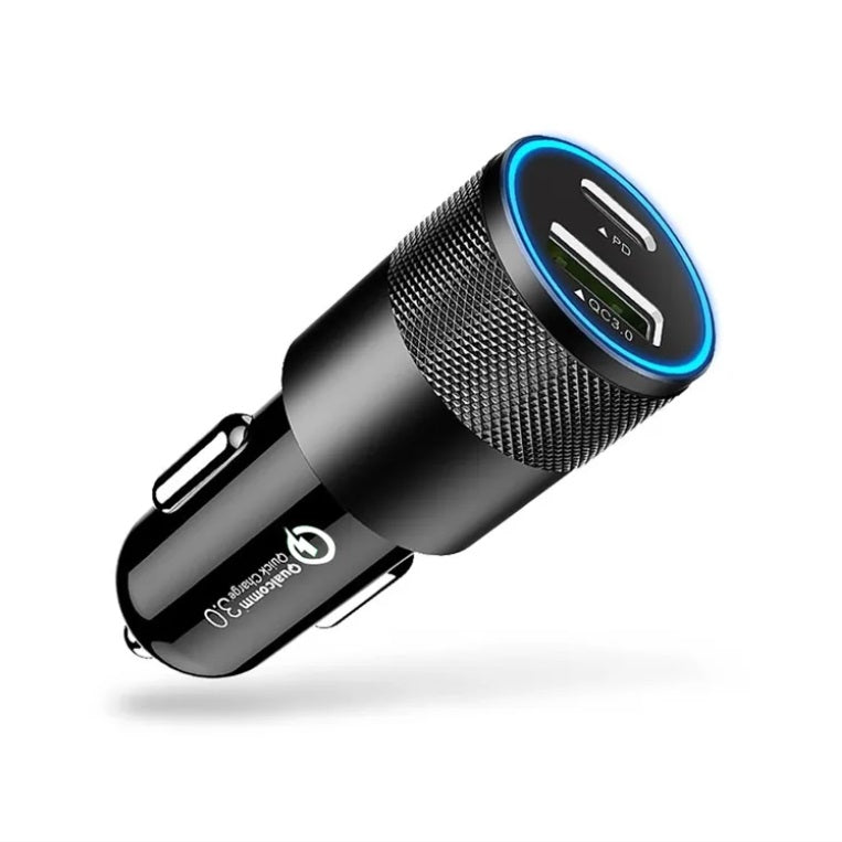 30W Dual USB Car Charger with USB-C & USB-A Ports - Fast Charging for iPhone, Android, and More - Perfect for Road Trips & Daily Commutes