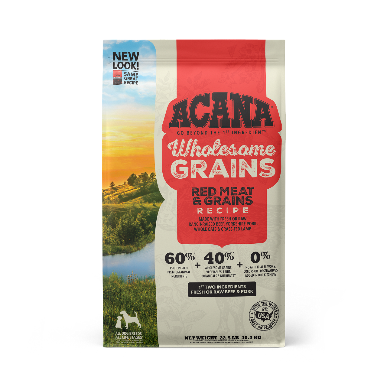 Acana Wholesome Grains Dry Dog Food with Red Meat - High Protein Grain-Inclusive Kibble for Adult Dogs - Perfect for Active Pets & Daily Nutrition
