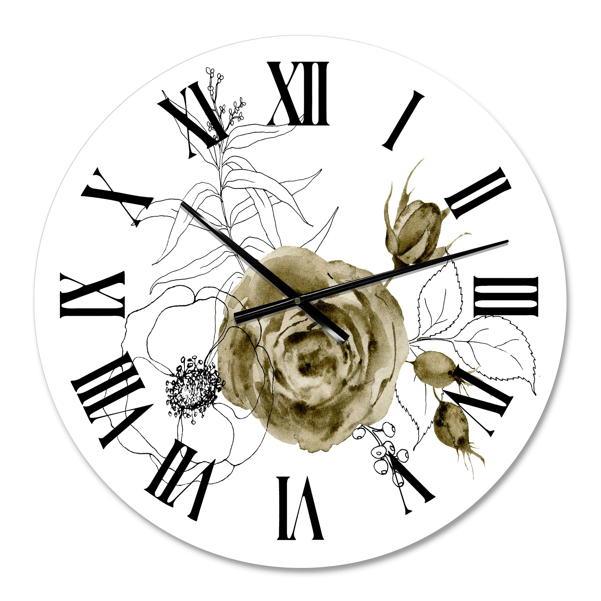 Anemone Bouquet & Eucalyptus Wall Clock - Large Floral Botanical Decor for Living Room, Bedroom, Office | Silent Non-Ticking Modern Home Décor