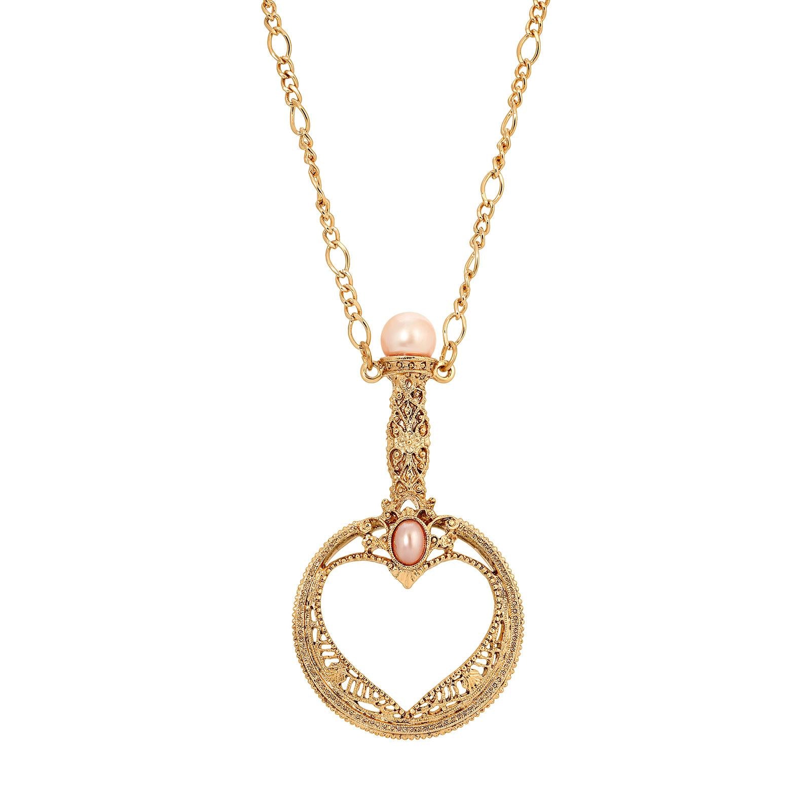 1928 Vintage Rosabella Oval Raspberry Faux Pearl Magnifying Glass Necklace - 30mm Lens with 1.2X Magnification Power - Perfect for Reading, Jewelry Making & Hobby Crafts