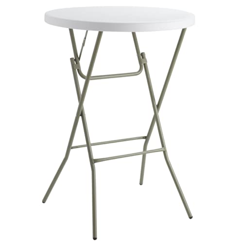 32 Inch Round Granite White Heavy-Duty Blow Molded Plastic Folding Table - Bar Height Banquet & Event Table for Parties, Picnics, Camping, Outdoor Gatherings & Home Use (PUSS-9)
