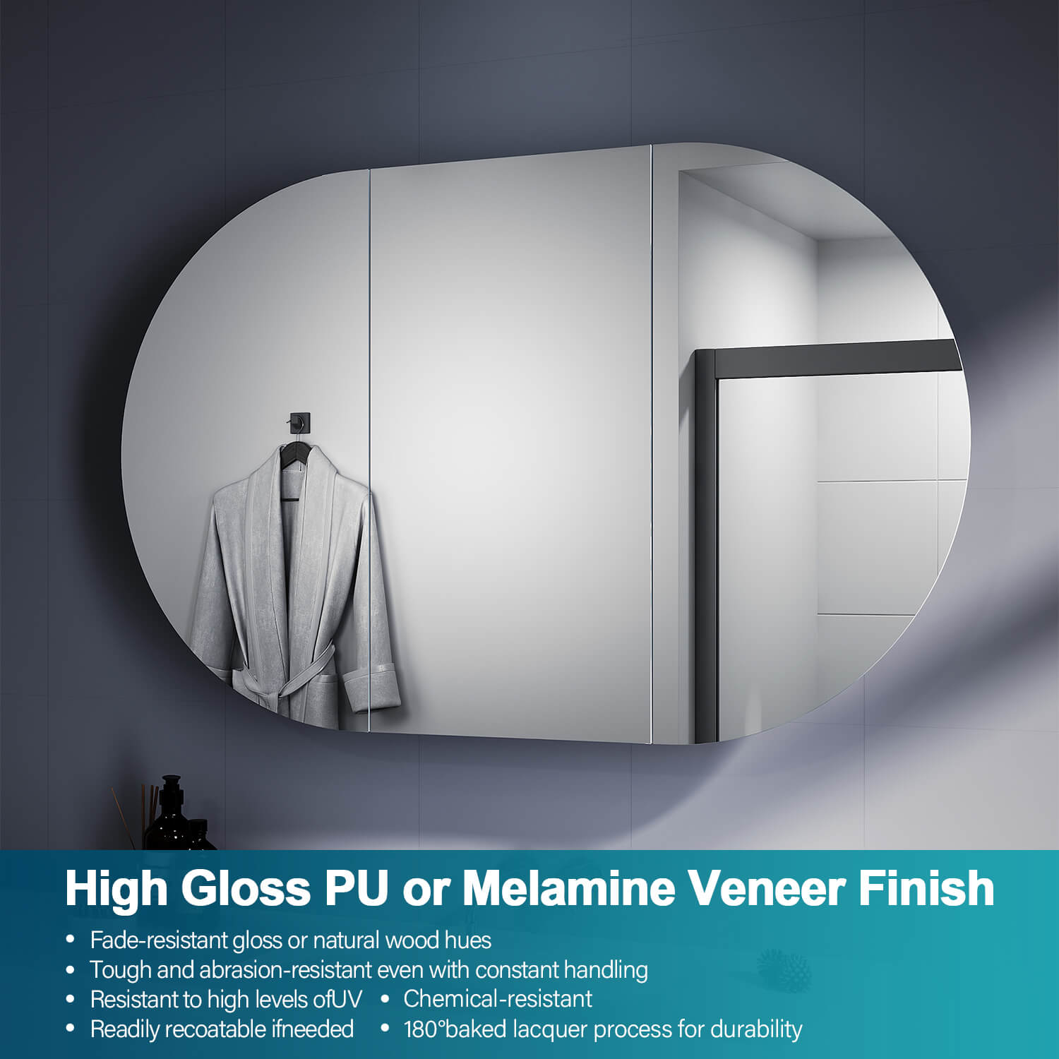White 1200x750mm Oval Mirror Cabinet - Bathroom Medicine & Shaving Storage - Wall Mounted or Recessed Installation for Modern Bathrooms & Vanities