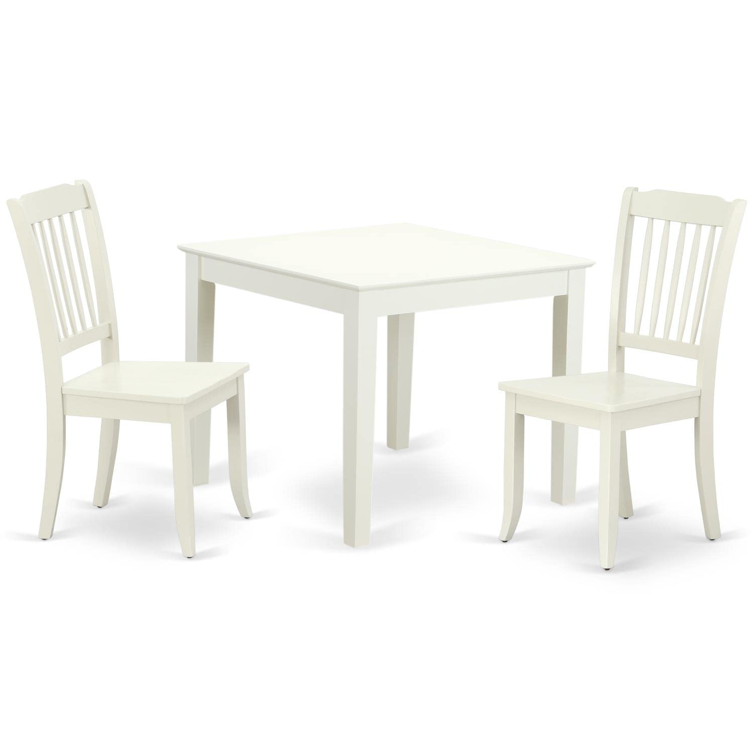East West Furniture OXDA3-LWH-W 3-Piece White Linen Dining Set - 36x36 Inch Square Wood Table & 2 Chairs - Perfect for Small Kitchen, Breakfast Nook or Apartment Dining Area