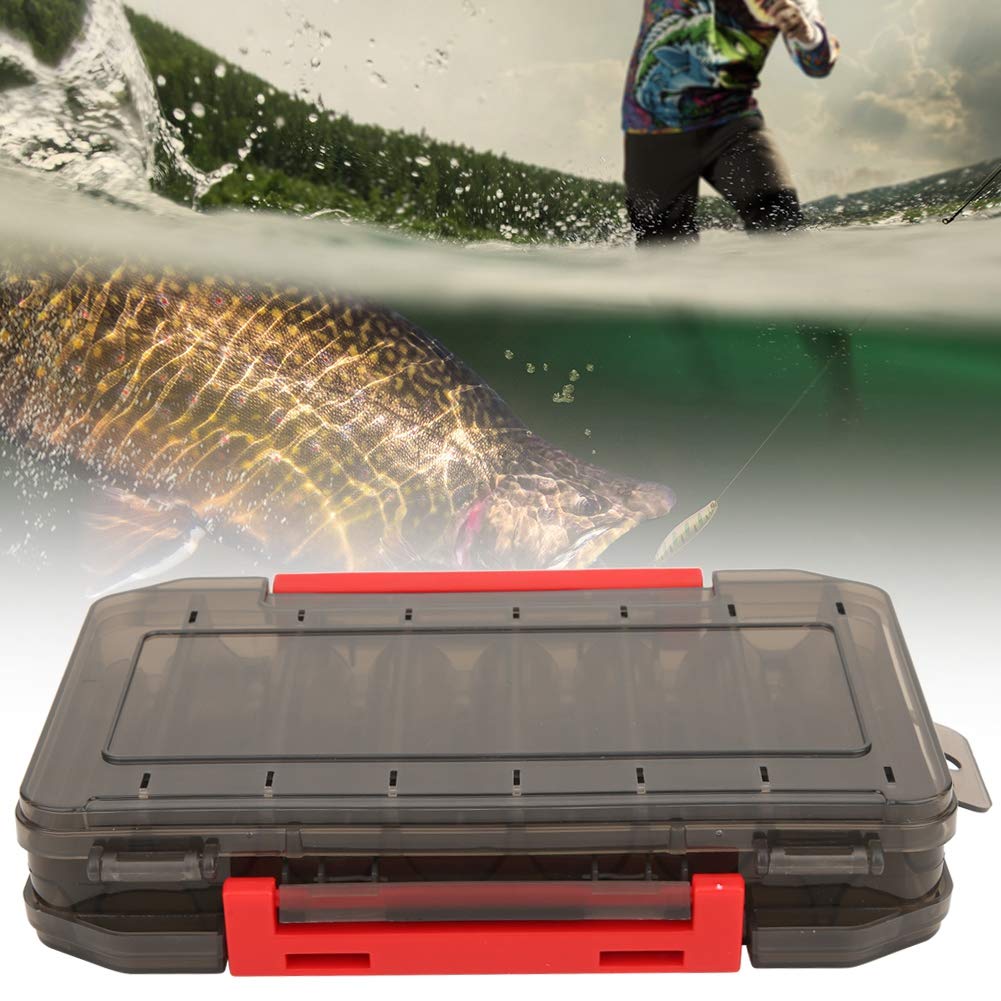 GAESHOW Double Sided Transparent Fishing Lure Storage Box - 14 Compartments with Drain Holes, Large Capacity Tackle Organizer for Bass, Trout & Saltwater Fishing | Perfect for Boat, Kayak & Shore Fishing Trips