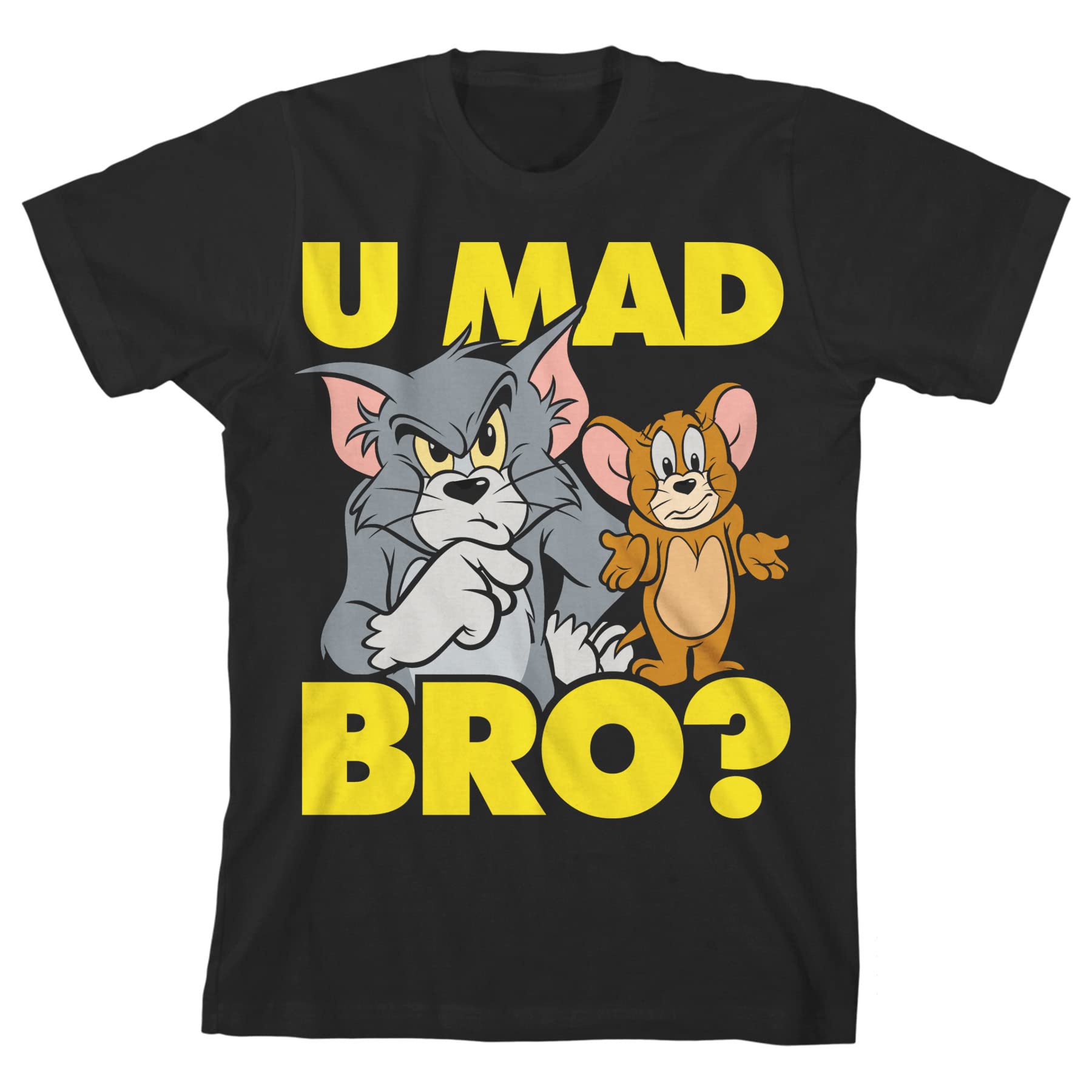 Tom & Jerry 'U Mad Bro?' Black Graphic Tee for Toddler & Youth Boys - Fun Cartoon Shirt for Playdates, School & Casual Wear