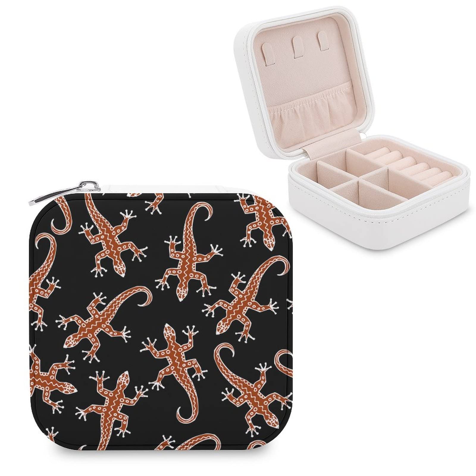 PU Leather Travel Jewelry Organizer Case for Women - Mexican Lizards Pattern Jewelry Storage Box for Rings, Bracelets & Earrings | Perfect for Travel, Christmas Gifts & Valentine's Day Presents | Compact Jewelry Carrier for Vacation, Business Trips & Daily Use