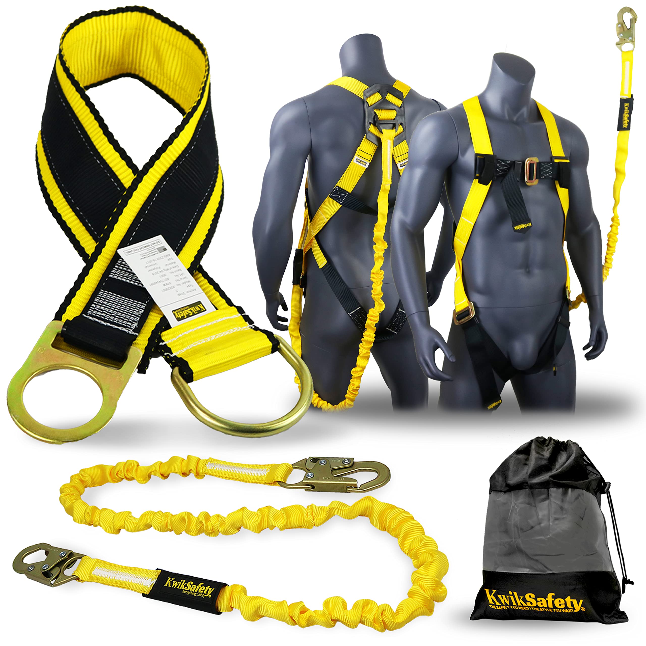 KwikSafety Gibbon Grip 3 ft Safety Anchor Cross Arm Strap Kit with 10 lb Tool Lanyard - ANSI/OSHA Compliant Fall Arrest System for Construction, Roofing & Climbing - Safety Harness & Lanyard for Work at Heights