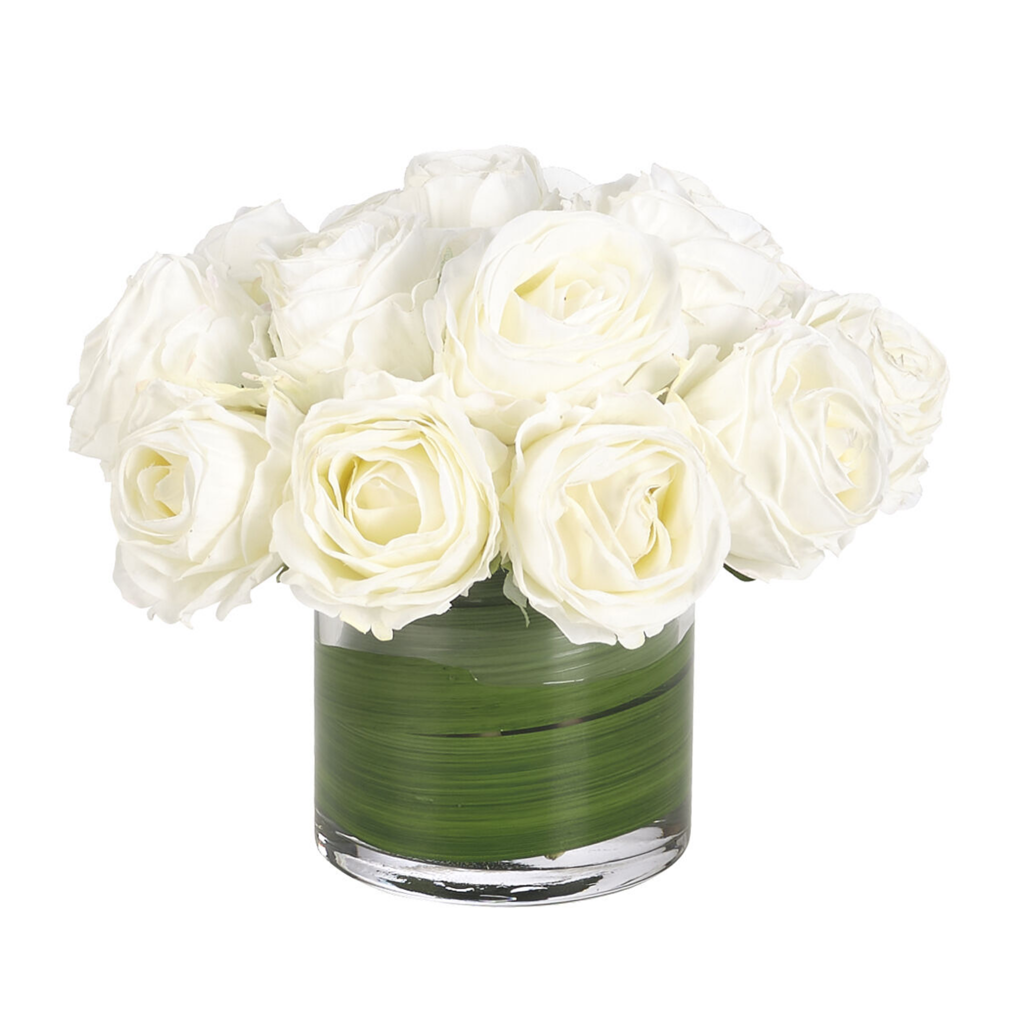 7 Faux White Rose Watergarden in Glass Cylinder - Elegant Artificial Floral Centerpiece for Home Decor, Wedding, Office & Tabletop Arrangement
