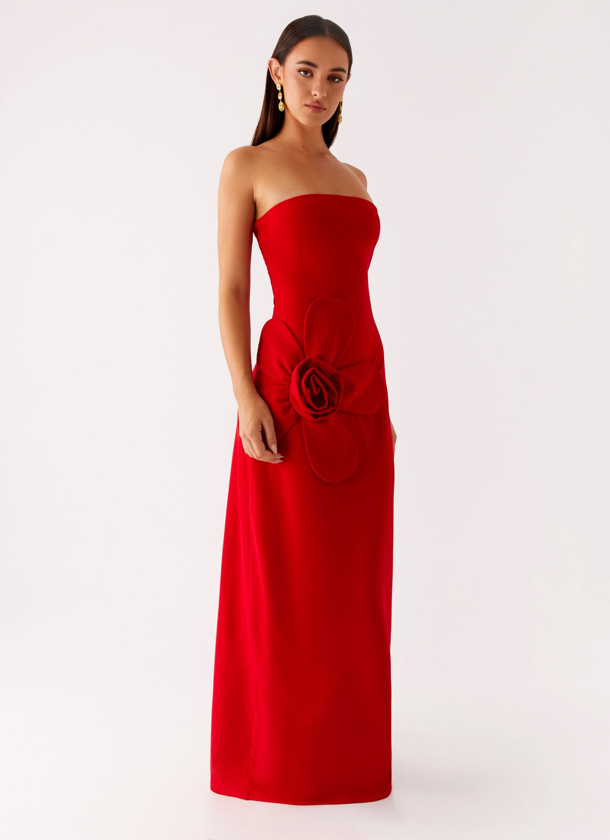 Hilton Strapless Maxi Dress for Women - Elegant Red Long Formal Evening Gown - Perfect for Weddings, Prom, Cocktail Parties & Special Occasions
