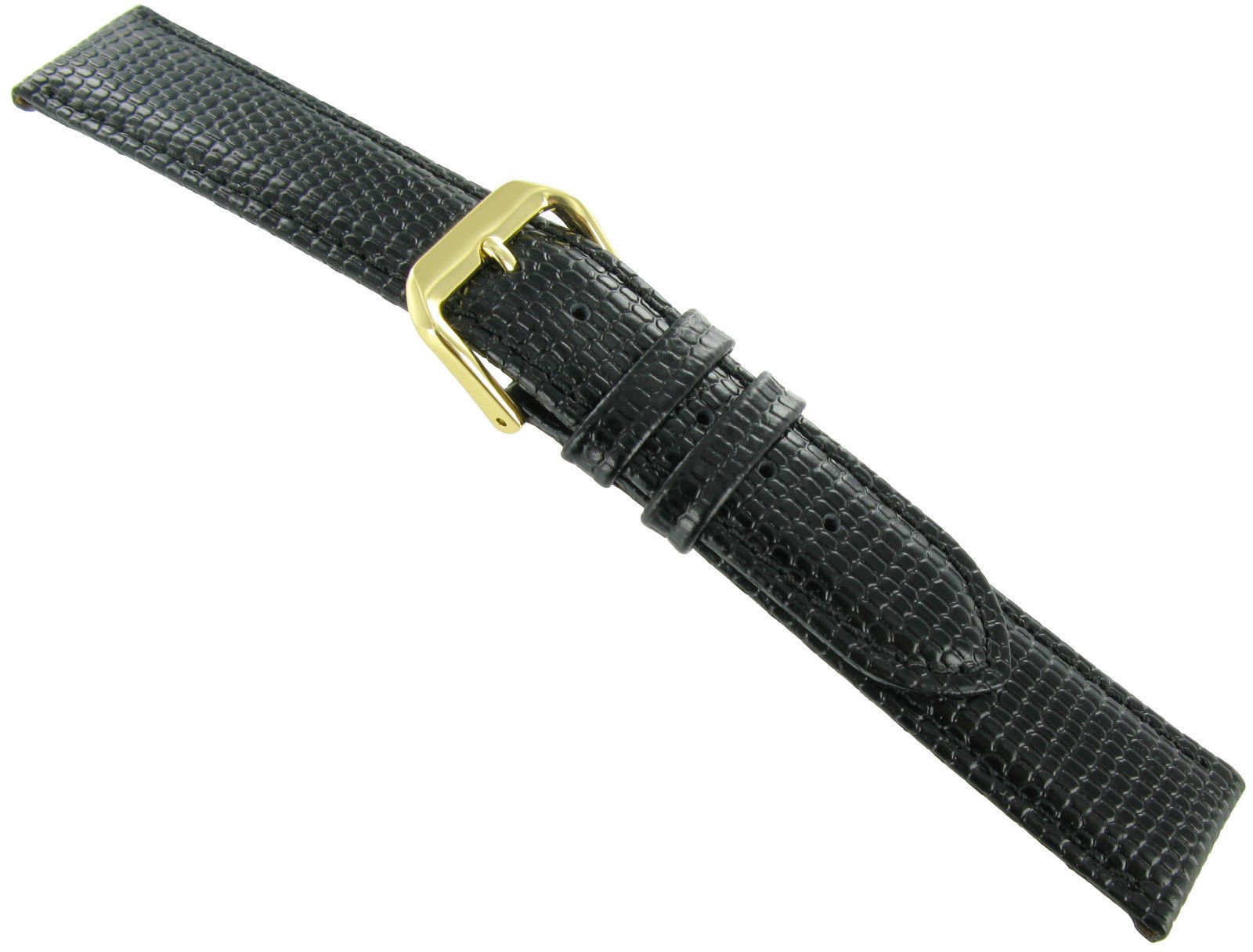 Genuine Leather Watch Band 19mm - DeBeer Padded Lizard Grain Black Replacement Strap for Men & Women | Perfect for Dress Watches, Business Attire & Formal Occasions