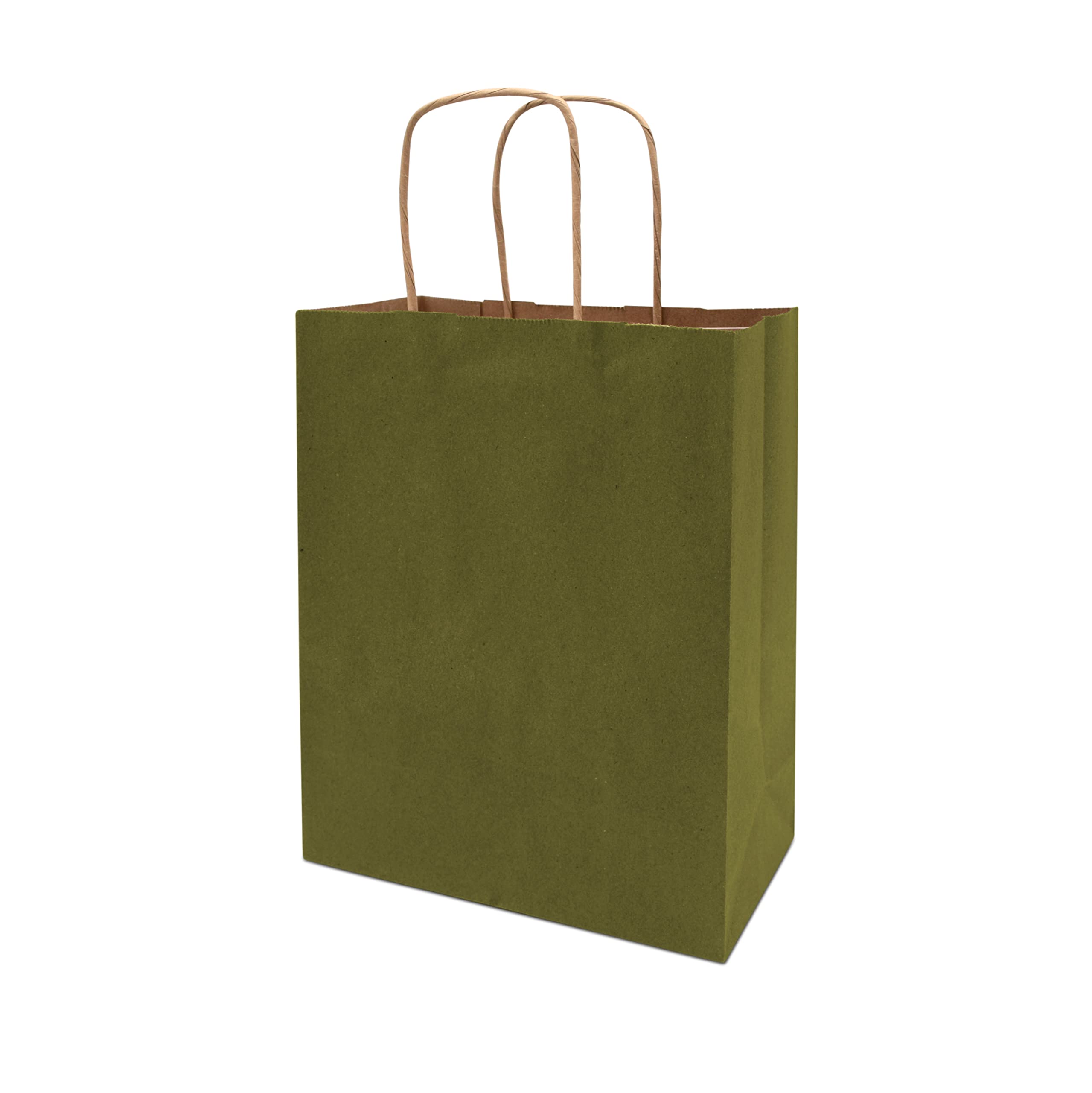 Premium 8x4x10 Inch Small Green Kraft Paper Gift Bags with Handles - 50 Pack Bulk Wholesale for Small Business, Boutique, Christmas Gifts, Party Favors & Retail Packaging | Eco-Friendly & Durable for Weddings, Baby Showers & Holiday Events