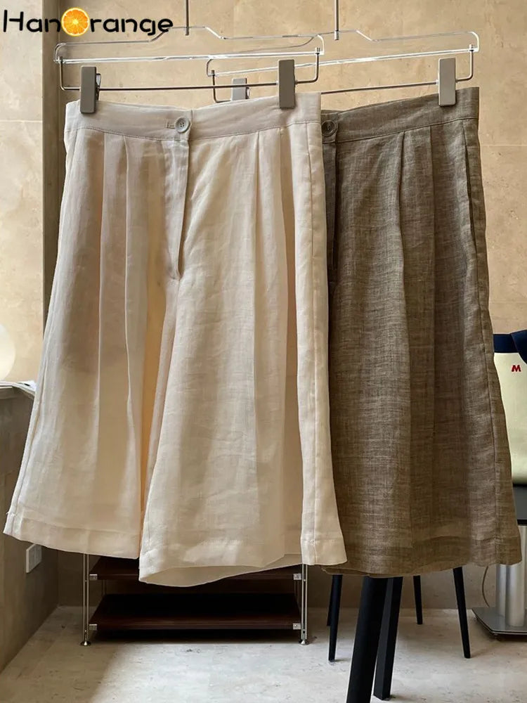 HanOrange Women's Summer Linen Pants - Loose Fit Knee-Length Casual Trousers, Thin & Non-Transparent A-Line Design for Beach, Vacation & Everyday Wear