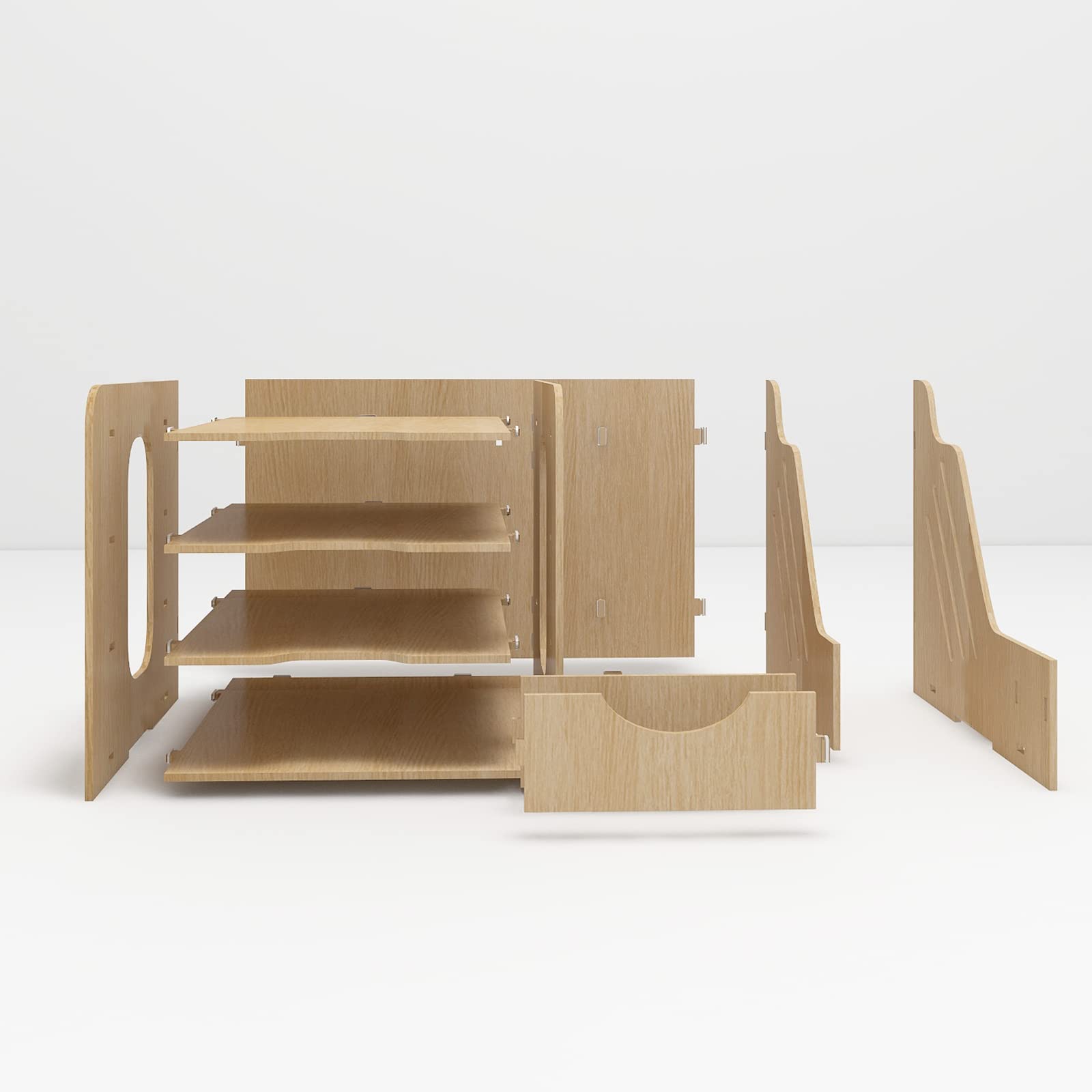 PUNCIA 4-Tier Wooden Desktop Organizer - A4 Paper File Rack with Vertical & Horizontal Holders, Office Supplies Storage Box, Mail Sorter for Desk, Tabletop Binder & Letter Trays - Perfect for Home & Office Organization