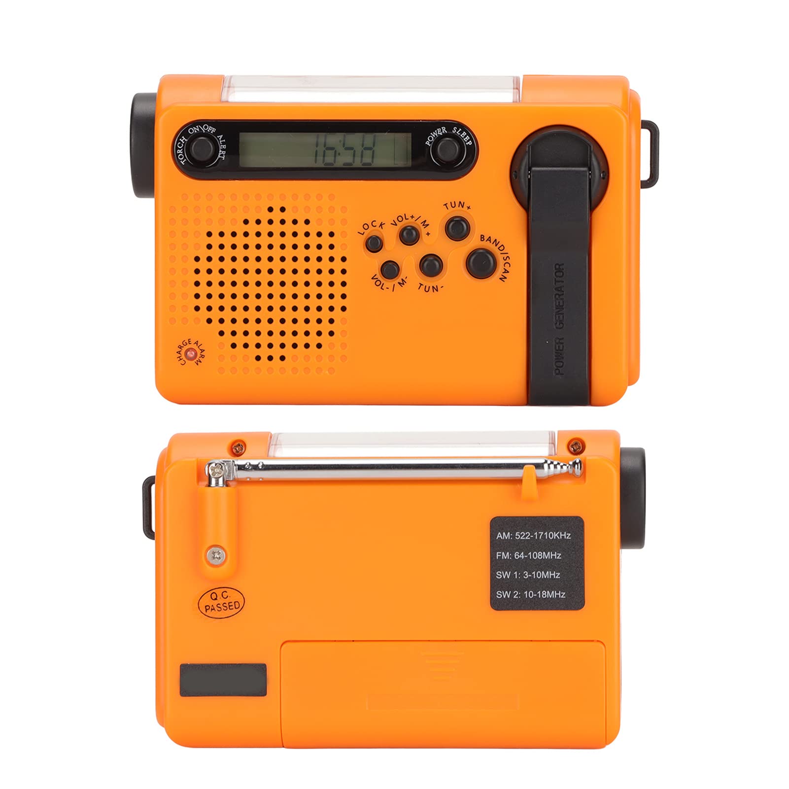 Solar Powered Emergency Radio with 0.7W Solar Panel, 3.0V-4.2V Output & Large Capacity Memory - ABS Portable Weather Radio for Hiking, Camping, Outdoor Survival & SOS Emergency (Orange)
