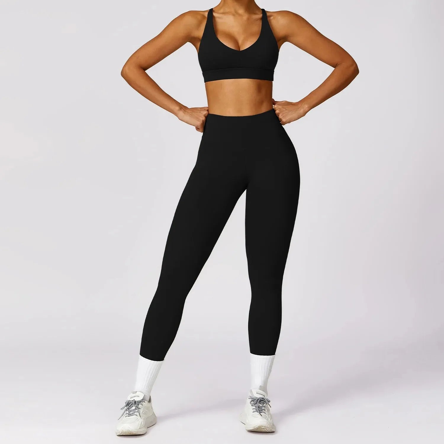Women's 2-Piece Yoga Set - Short Sleeve Sports Bra & High Waist Gym Leggings - Workout Outfit for Fitness, Yoga & Activewear | Perfect for Gym, Running & Home Exercise