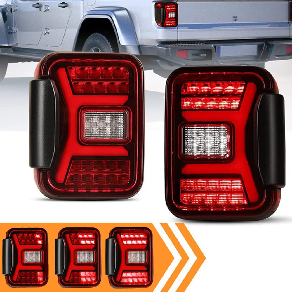 Premium LED Tail Lights Assembly for 2019-2025 Jeep Gladiator JT - Full LED Functional Rear Lamp Replacement with Sequential Turn Signal (Black Housing Red Lens) - Perfect for Off-Roading & Night Driving Safety