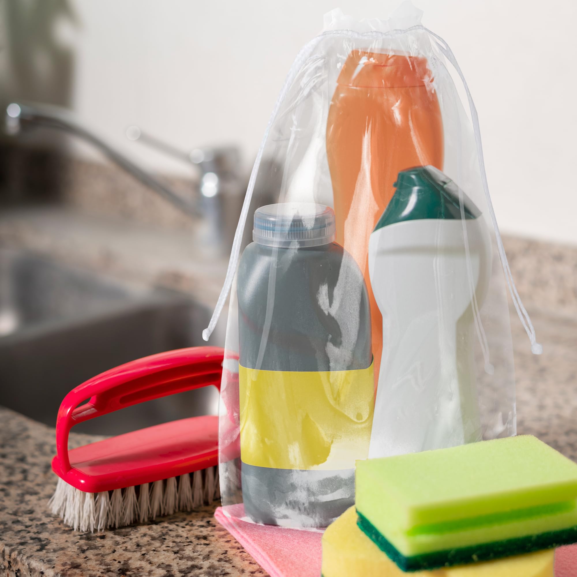 Disposable PE Drawstring Bags 2 Mil Thickness with Double Cotton Drawstrings - Perfect for Travel, Storage & Organization