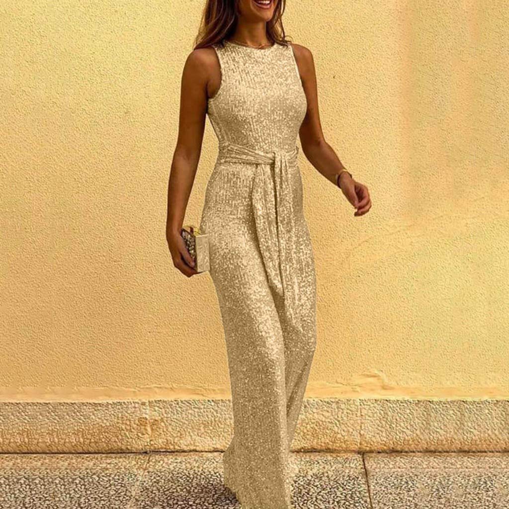 Elegant Sleeveless Wide Leg Jumpsuit for Women - Sexy Cocktail Party Romper with Belt | Perfect for Night Out, Club Wear & Special Occasions