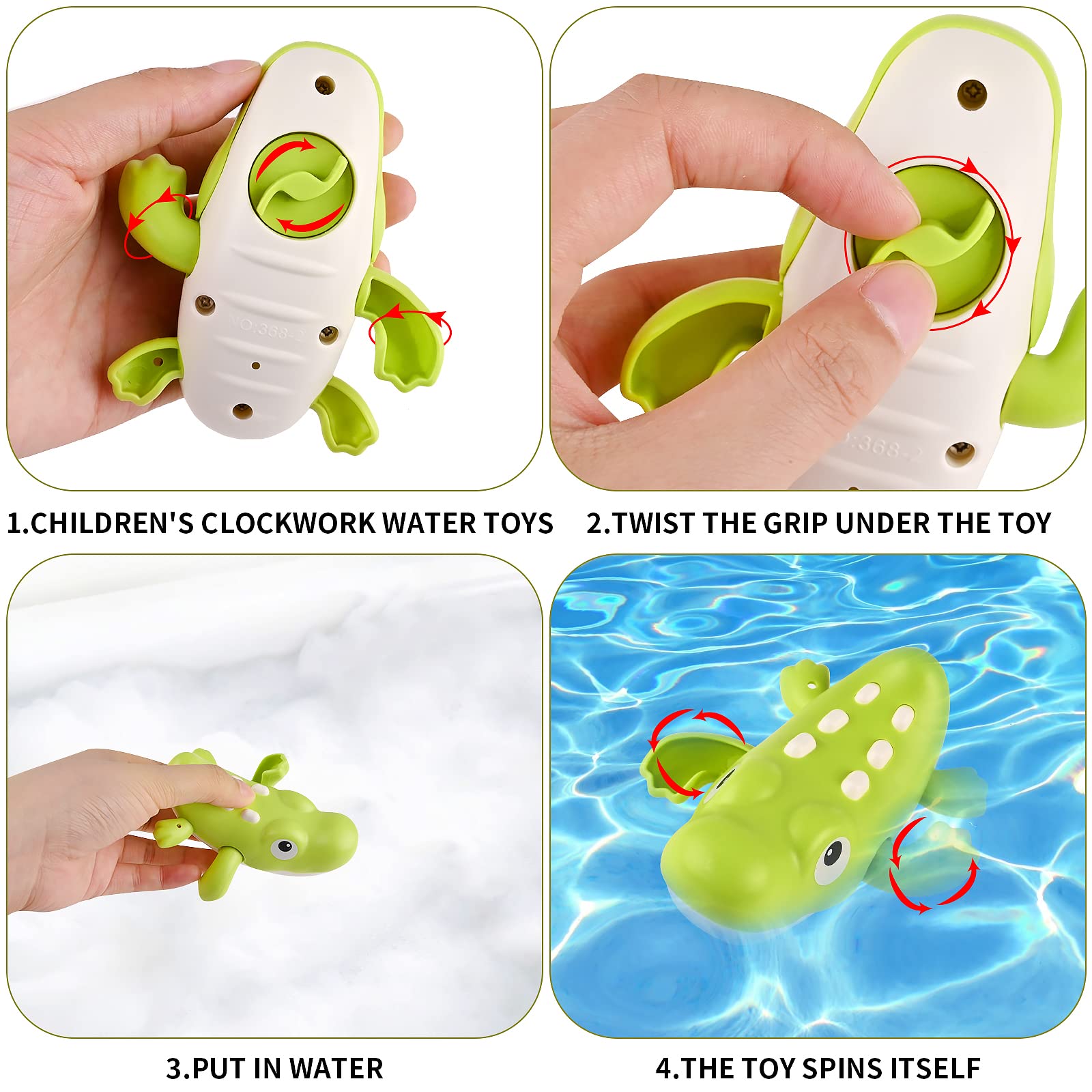 4 Pack Wind Up Bath Toys for Babies & Toddlers - Floating Duck Fish Pool Toys for 1 2 3 4 Year Old Boys Girls - Bathtub Swimming Water Play Fun - Perfect for Bath Time, Pool Parties & Sensory Play