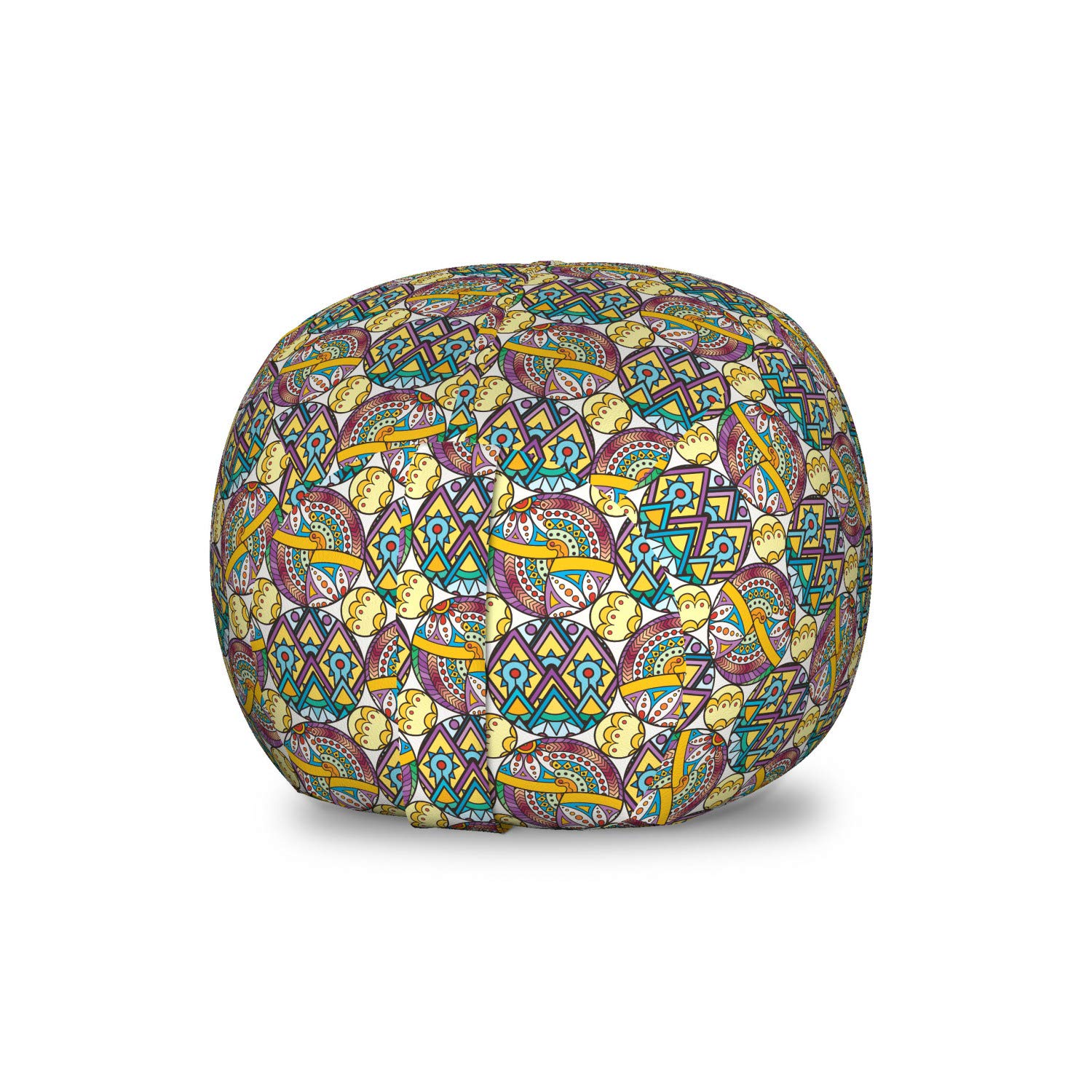Ambesonne Boho Toy Storage Bag Chair - Hippie Pattern with Round Motifs, Eastern Oriental Design, Washable Stuffed Animal Organizer for Kids Room, Small Multicolor - Perfect for Nursery, Playroom & Bedroom Organization