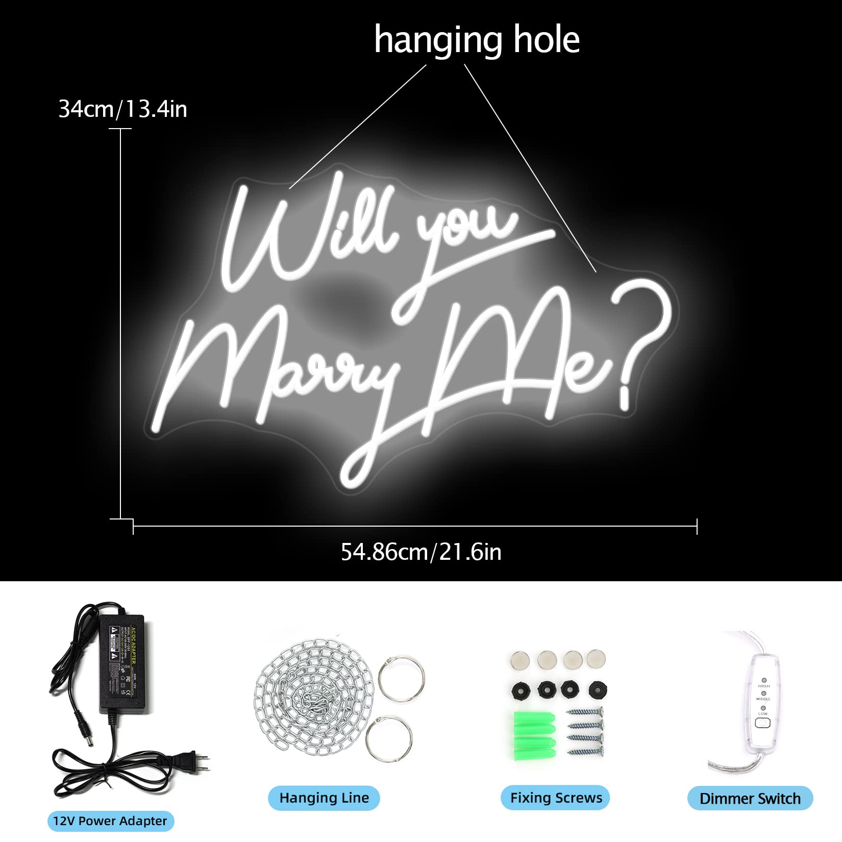 LED Neon Sign - Will You Marry Me for Wedding & Proposal Decor