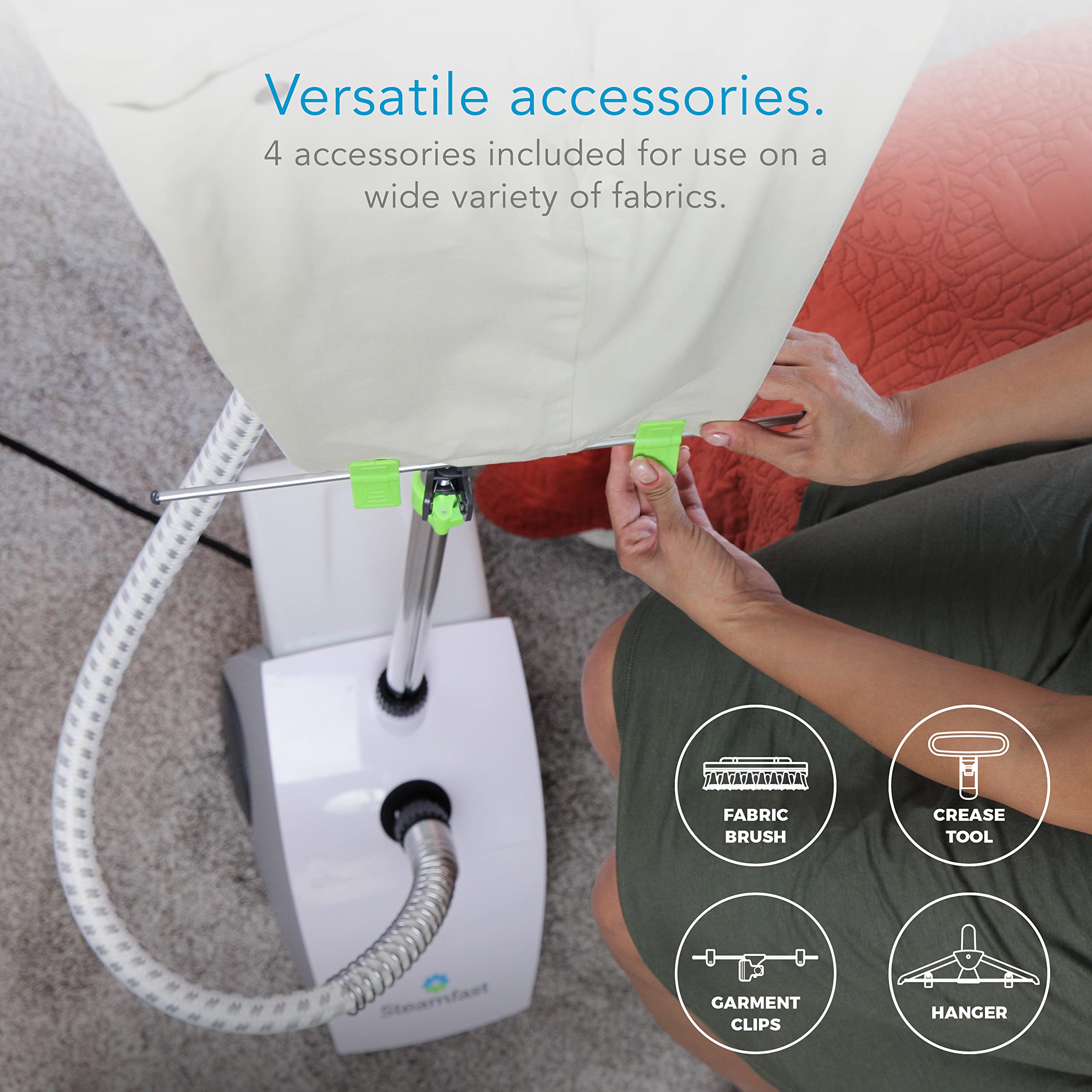 Steamfast SF-540 Deluxe Fabric Steamer - Powerful Garment Steamer for Wrinkles Removal, Travel & Home Use | Quick Heating, Lightweight & Portable Clothes Steamer for Dresses, Suits, Curtains