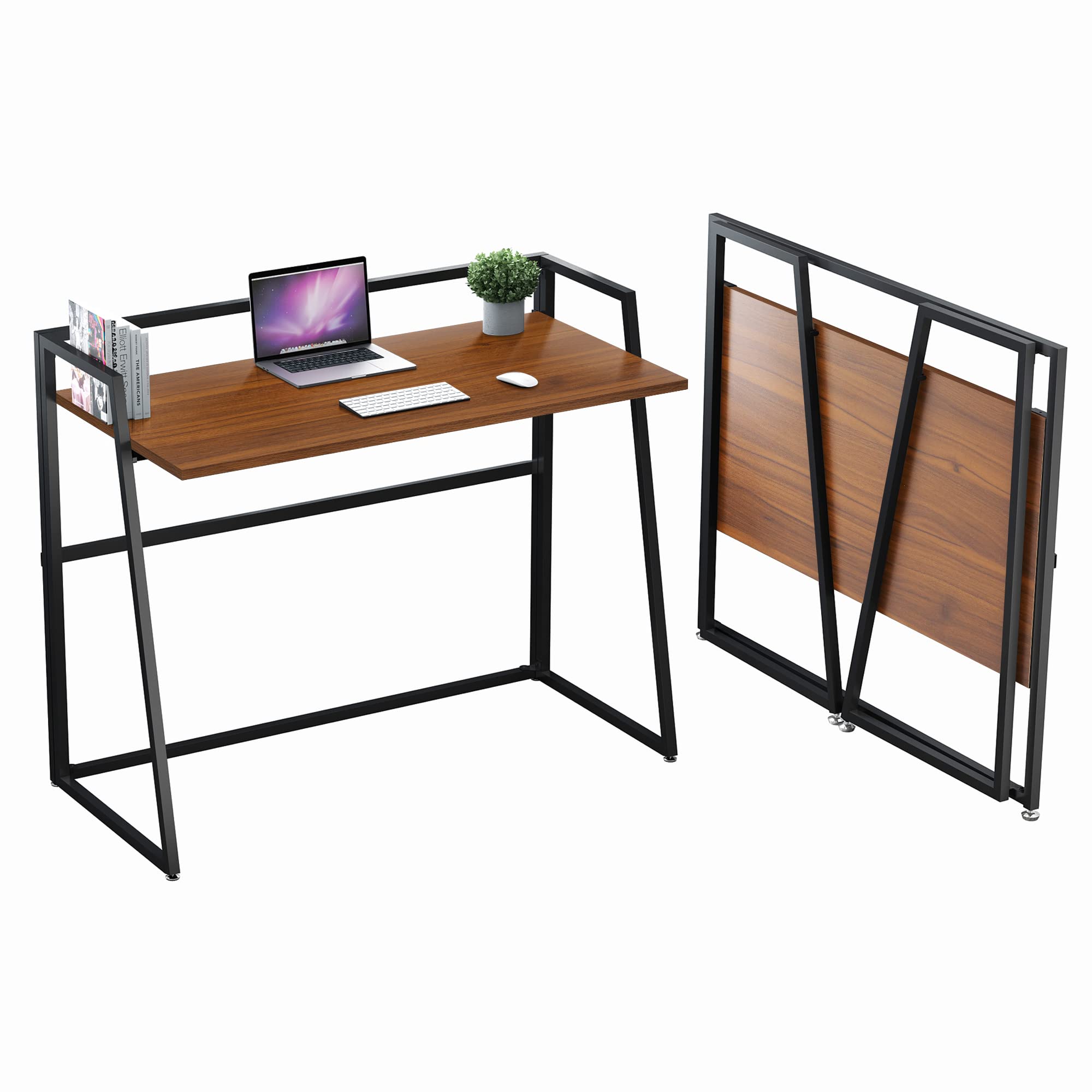 Eureka Ergonomic 41 Inch Foldable Computer Desk - Compact Folding Table for Home Office, Study & Small Spaces | Free Assembly, Walnut Finish | Perfect for Remote Work, Gaming & Writing