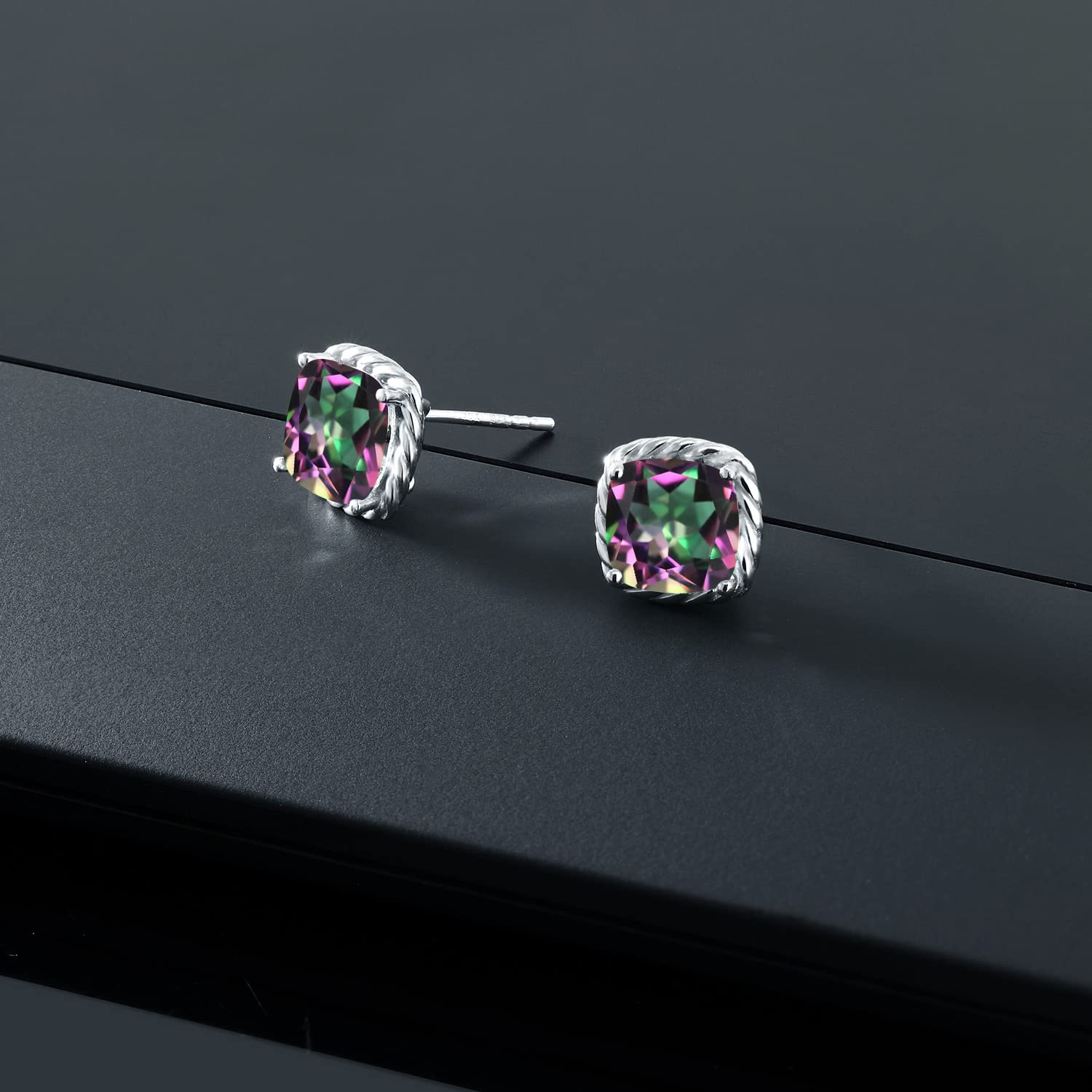 10K White Gold 7MM Cushion Cut Birthstone Stud Earrings for Women & Men | Gemstone Jewelry Gifts for Her, Mom, Wife | Fine Jewelry for Everyday Wear & Special Occasions