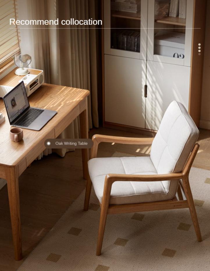 Ergonomic Oak Solid Wood Study Chair with Soft Padded Seat - Perfect for Home Office, Library & Reading Nook Comfort